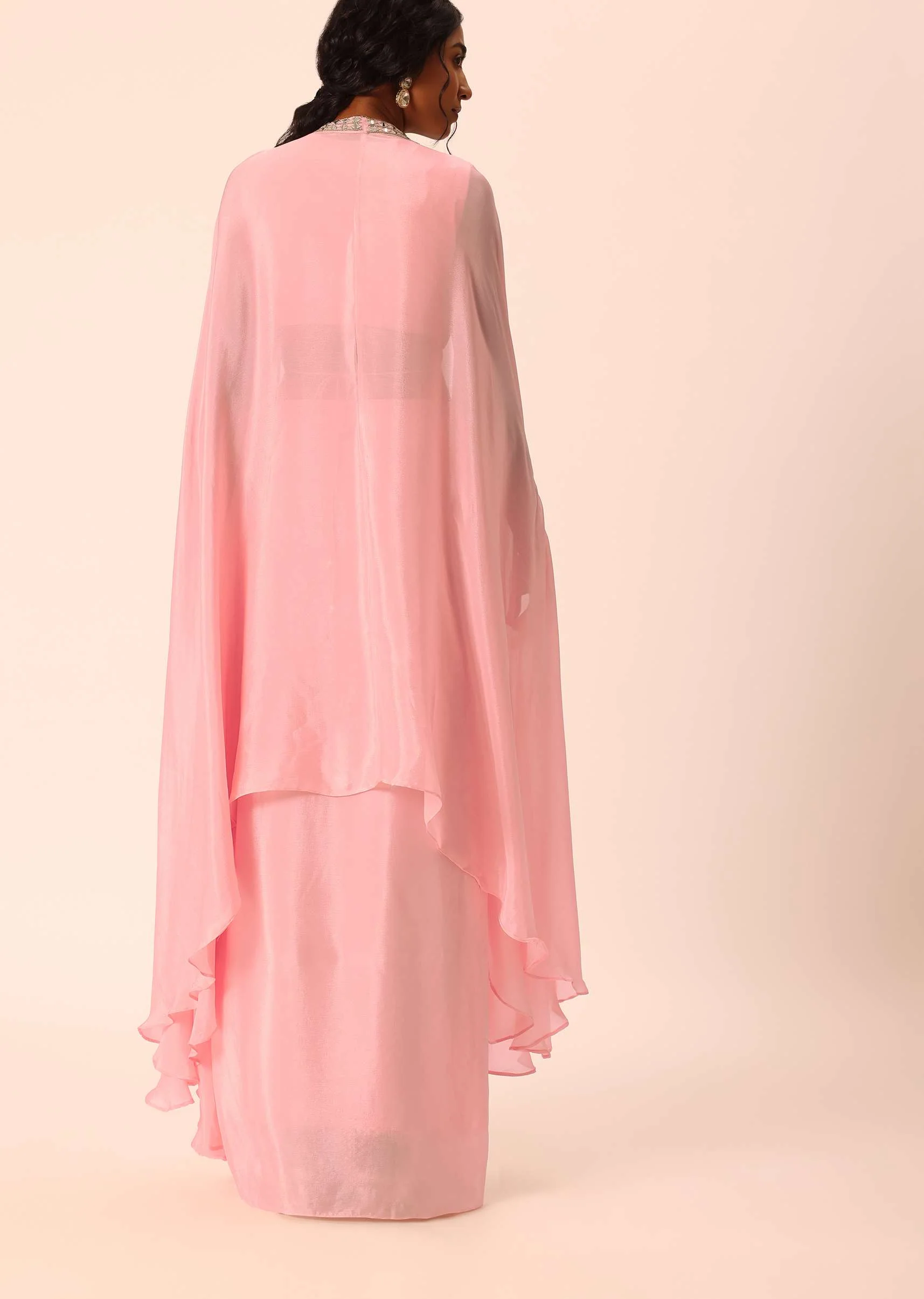 Pink Jacket And Dhoti Set With Mirror Work - Image 6