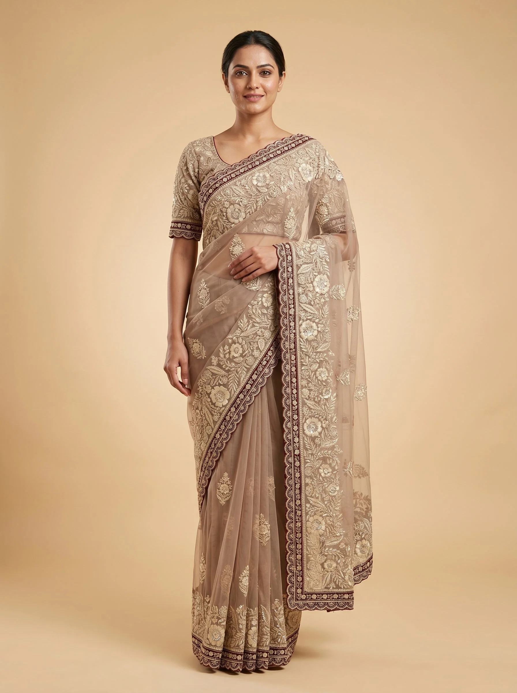 Pink Lace Embroidered Saree
