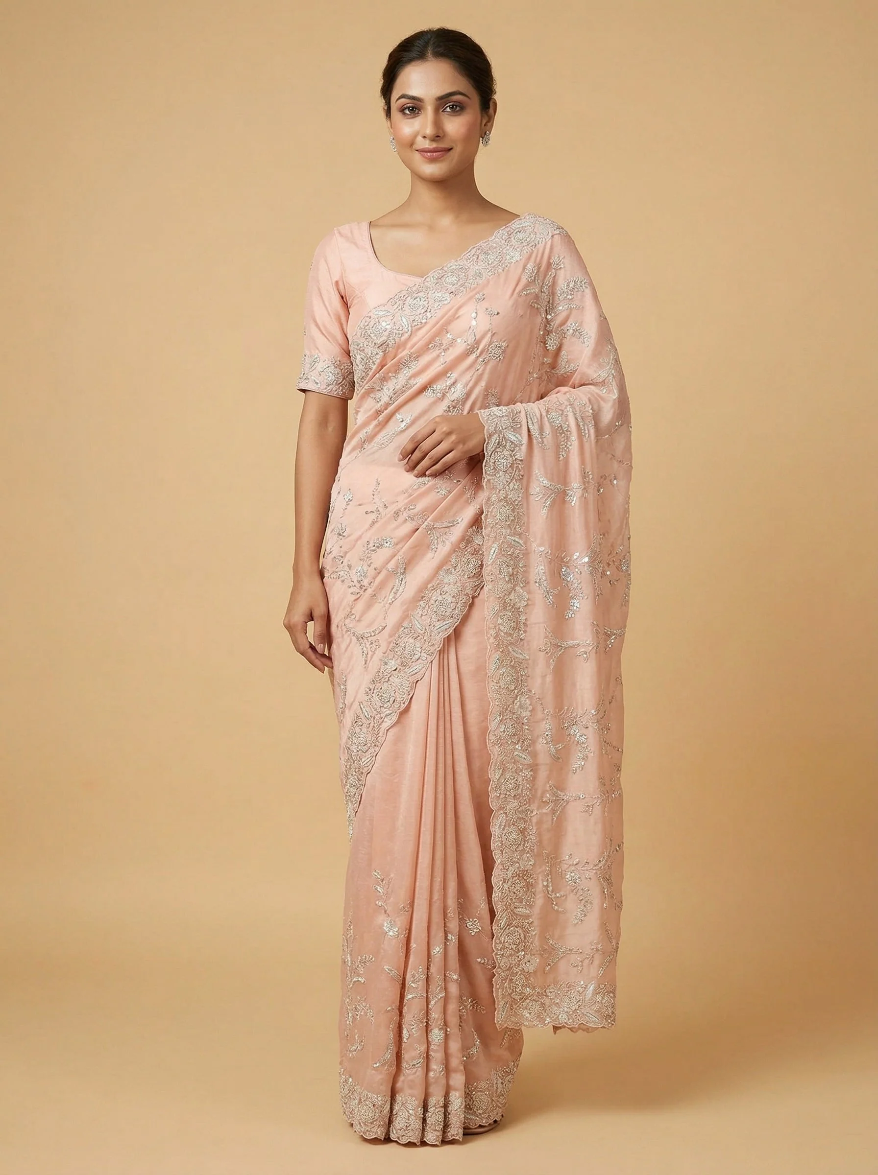 Pink Lit Embroidered Saree