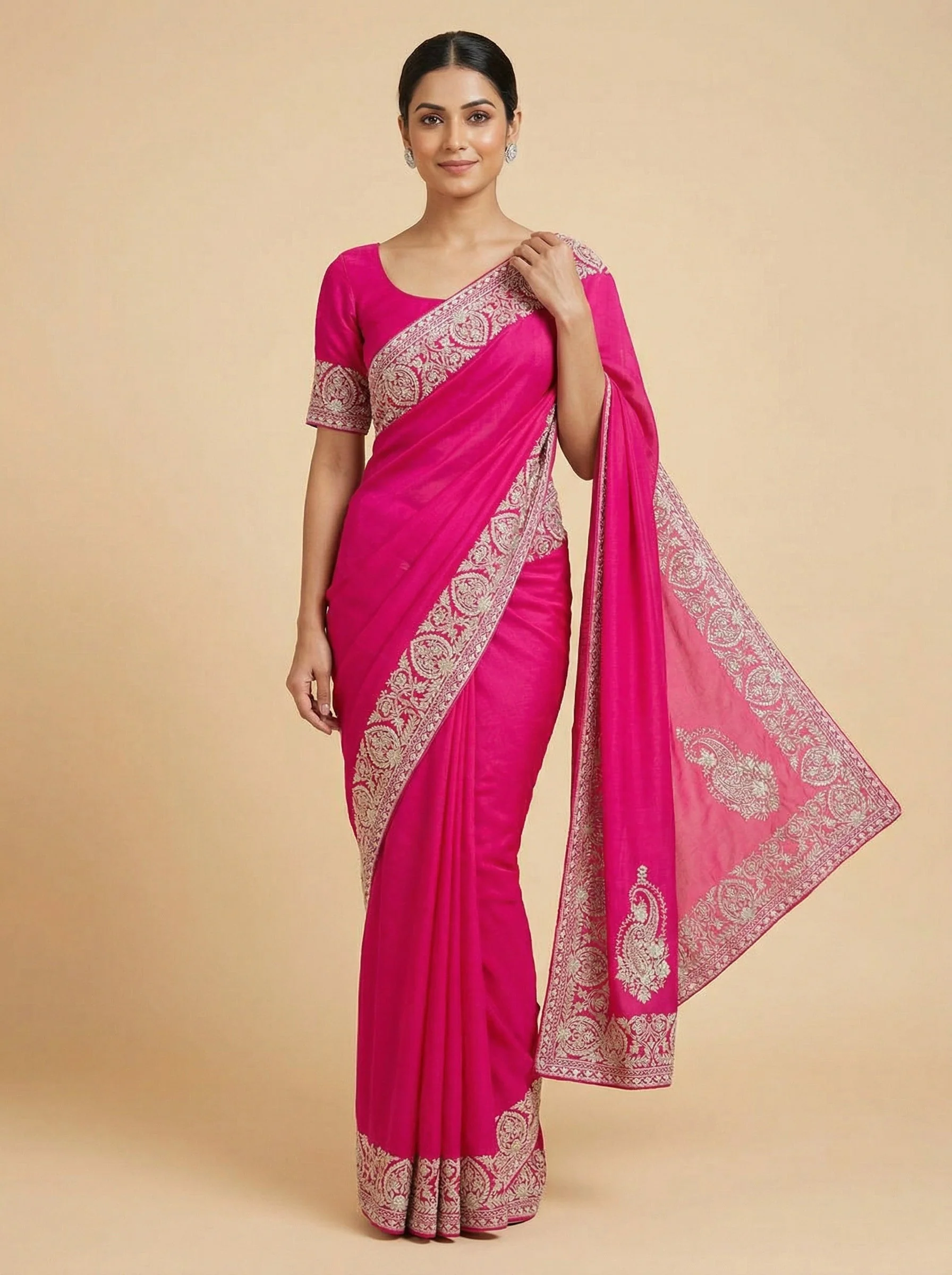 Pink Modern Embroidered Saree