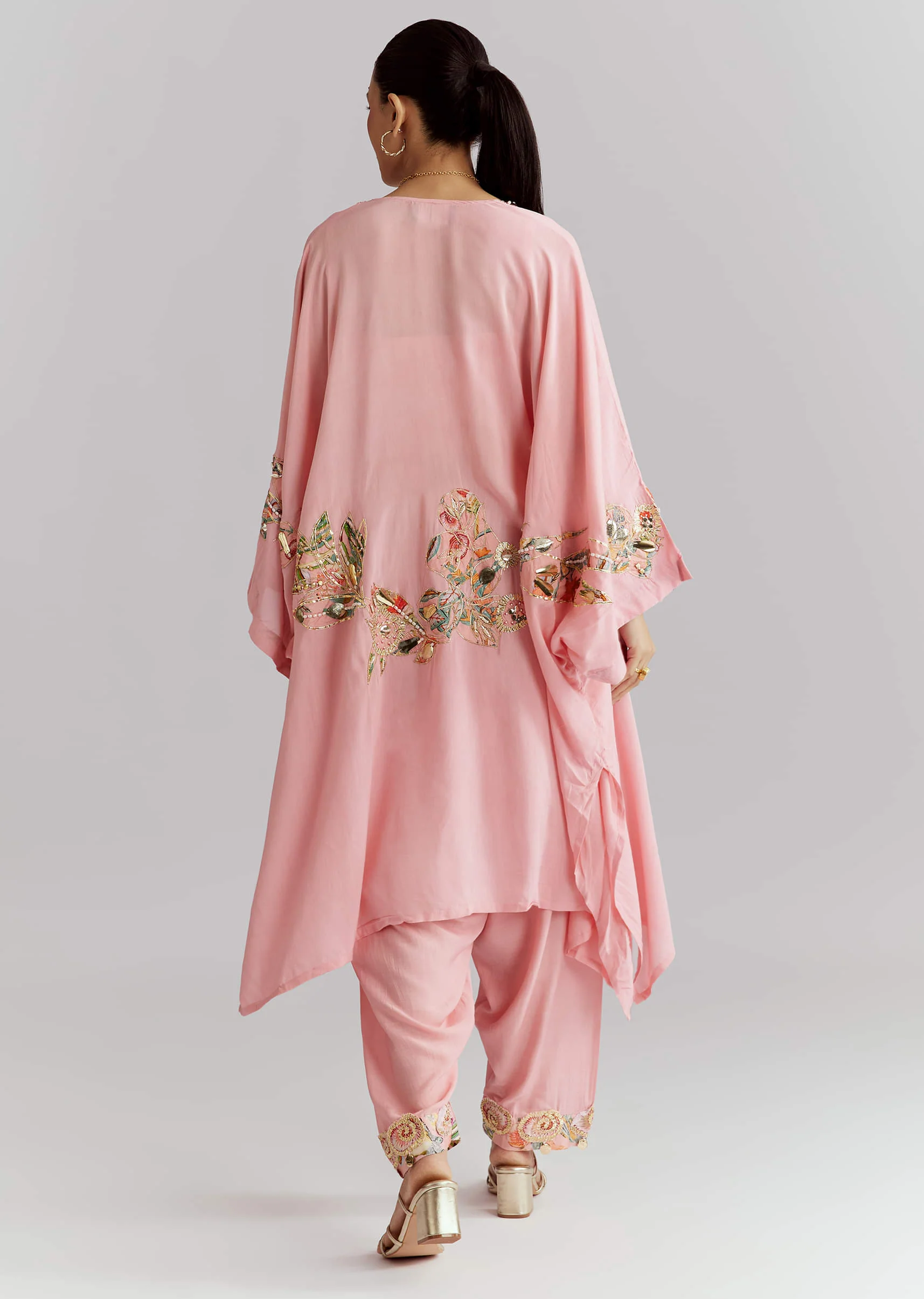 Pink Muslin Crop Top And Jacket Set With Gotta Work - Image 5