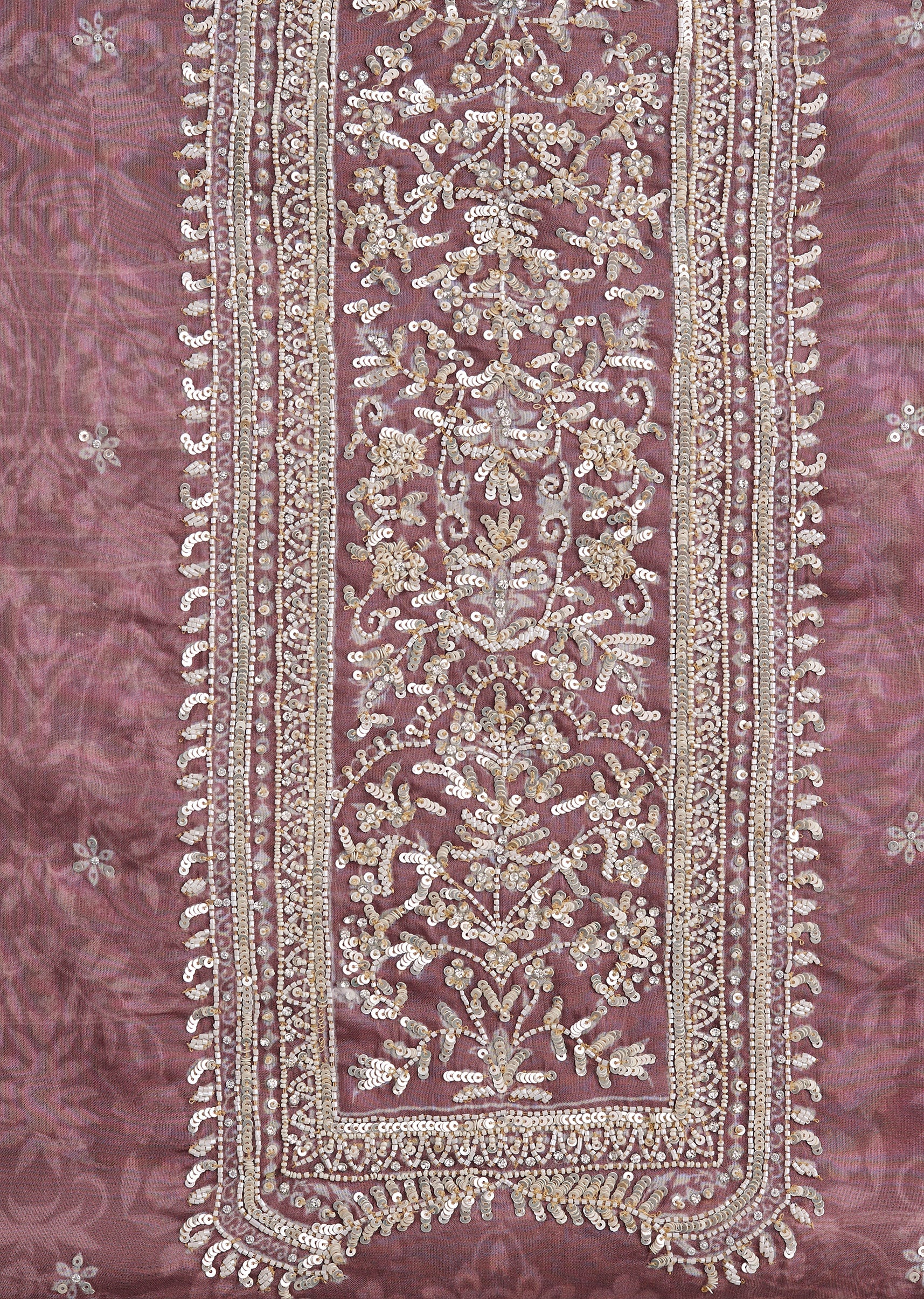 Pink Organza Printed Unstitched Suit Set With Dupatta - Image 2