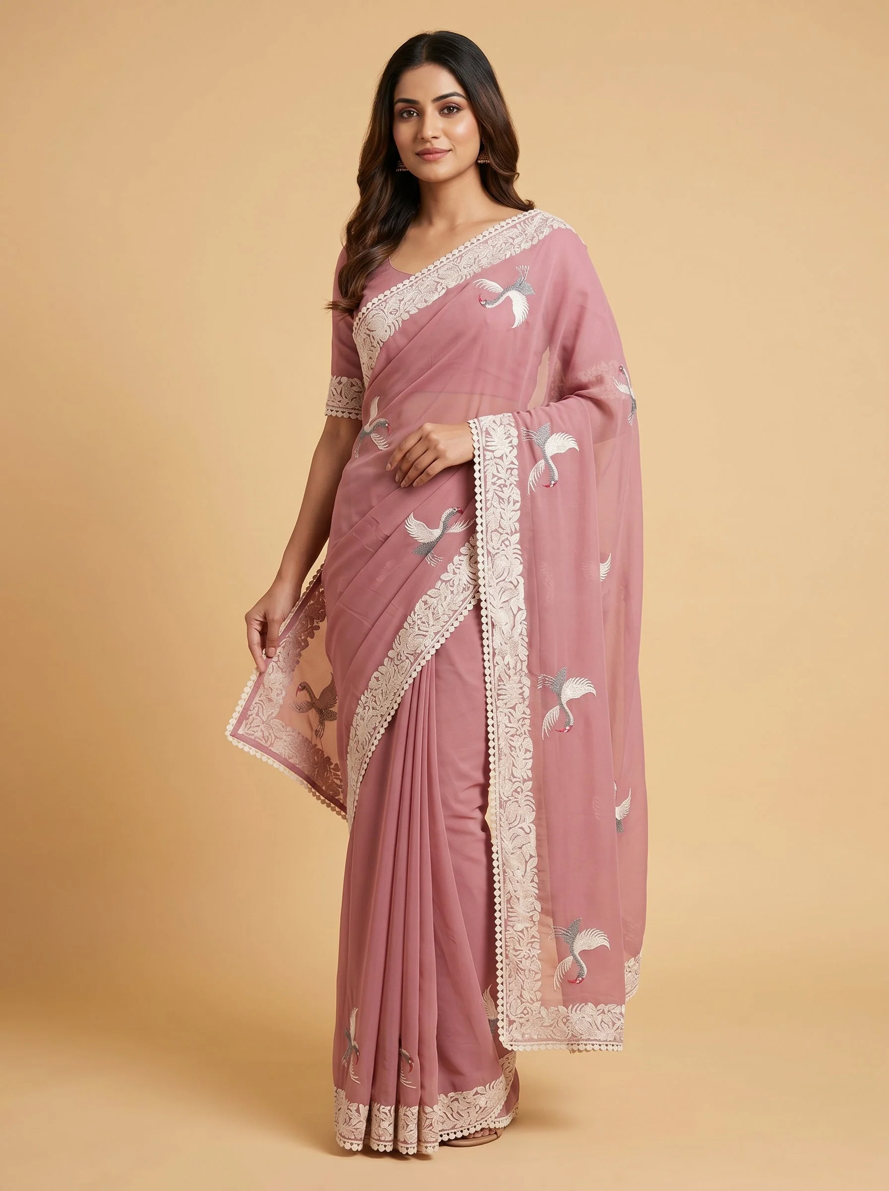 Pink Petal Glow Embroidered Saree
