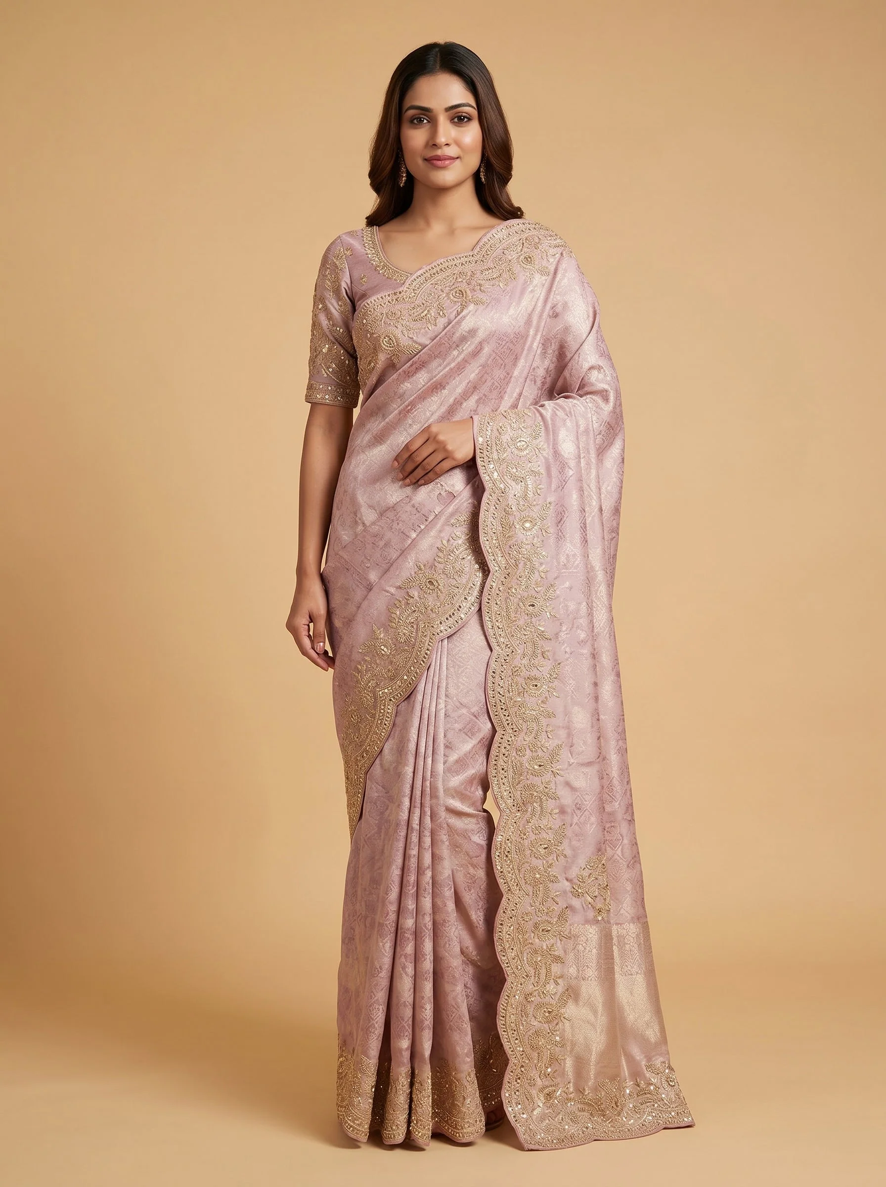 Pink Polished Threadwork Saree
