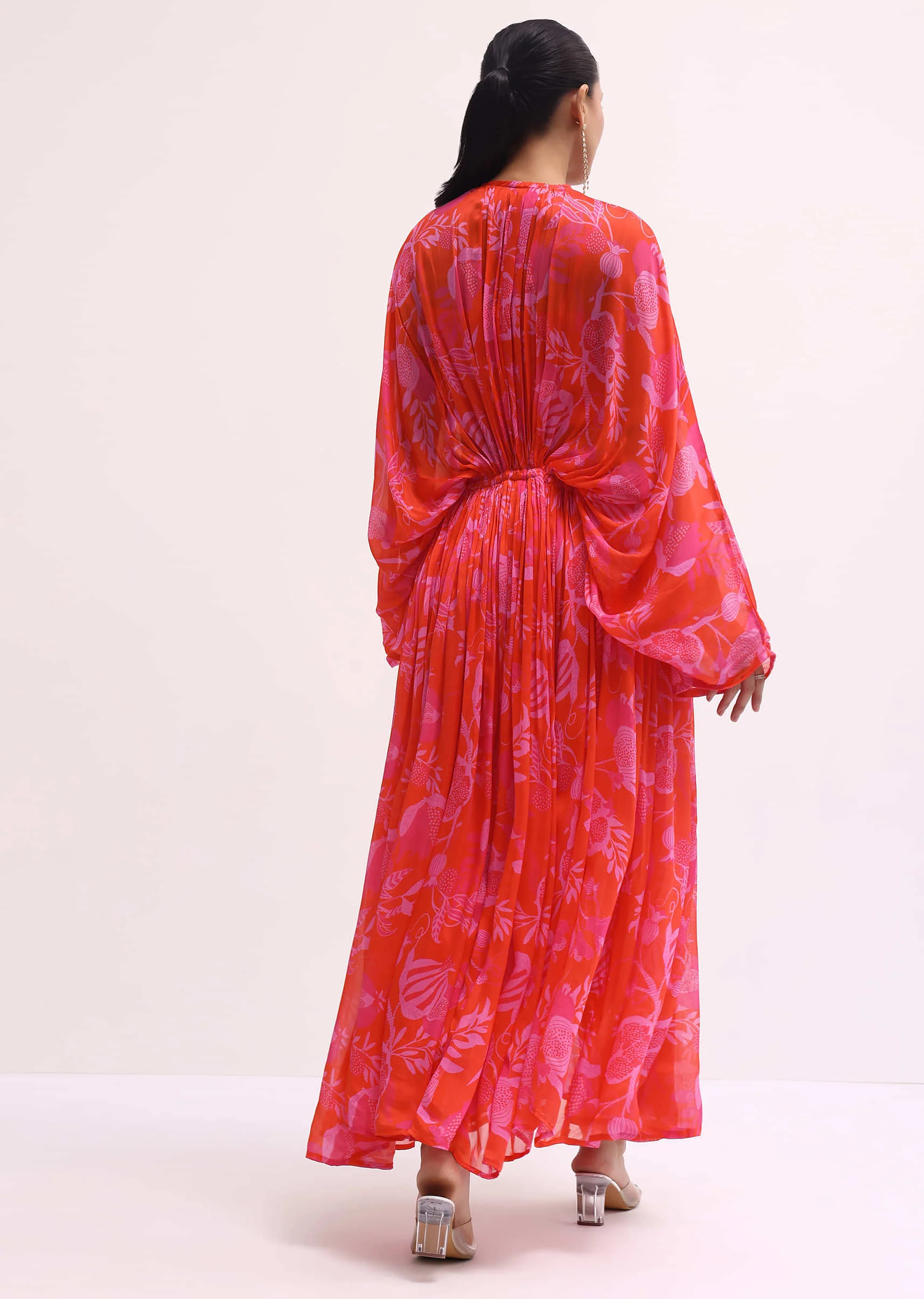 Pink Printed Chinon Pant Set With Jacket - Image 5