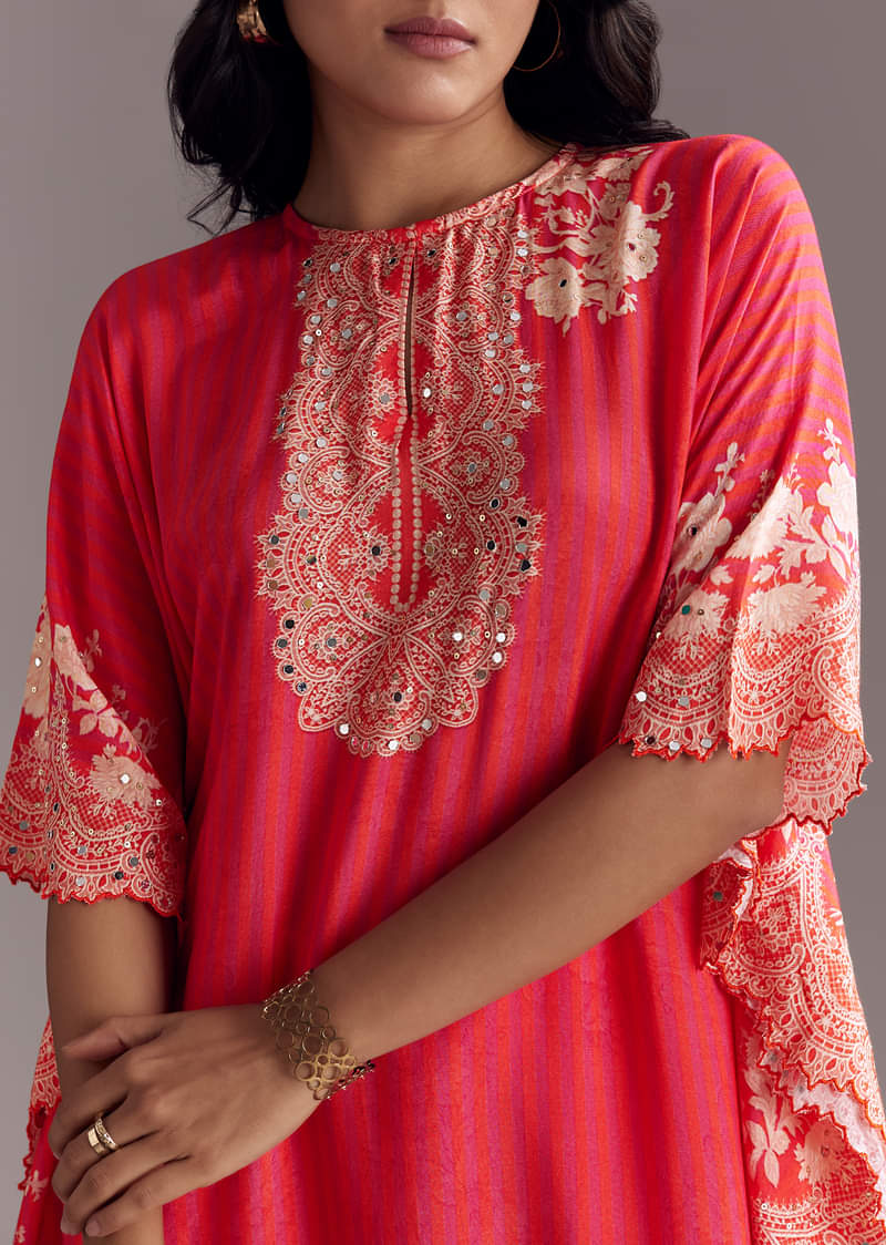 Pink Printed Co-ord Set With Mirror Work - Image 2