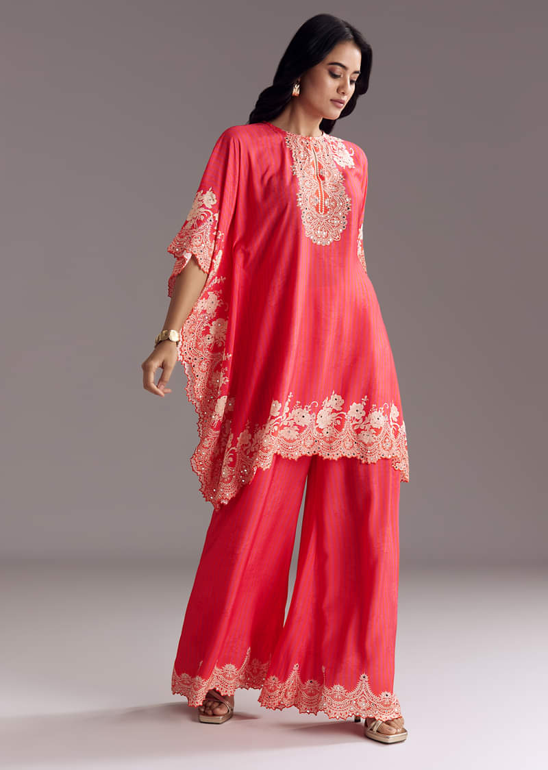 Pink Printed Co-ord Set With Mirror Work - Image 3