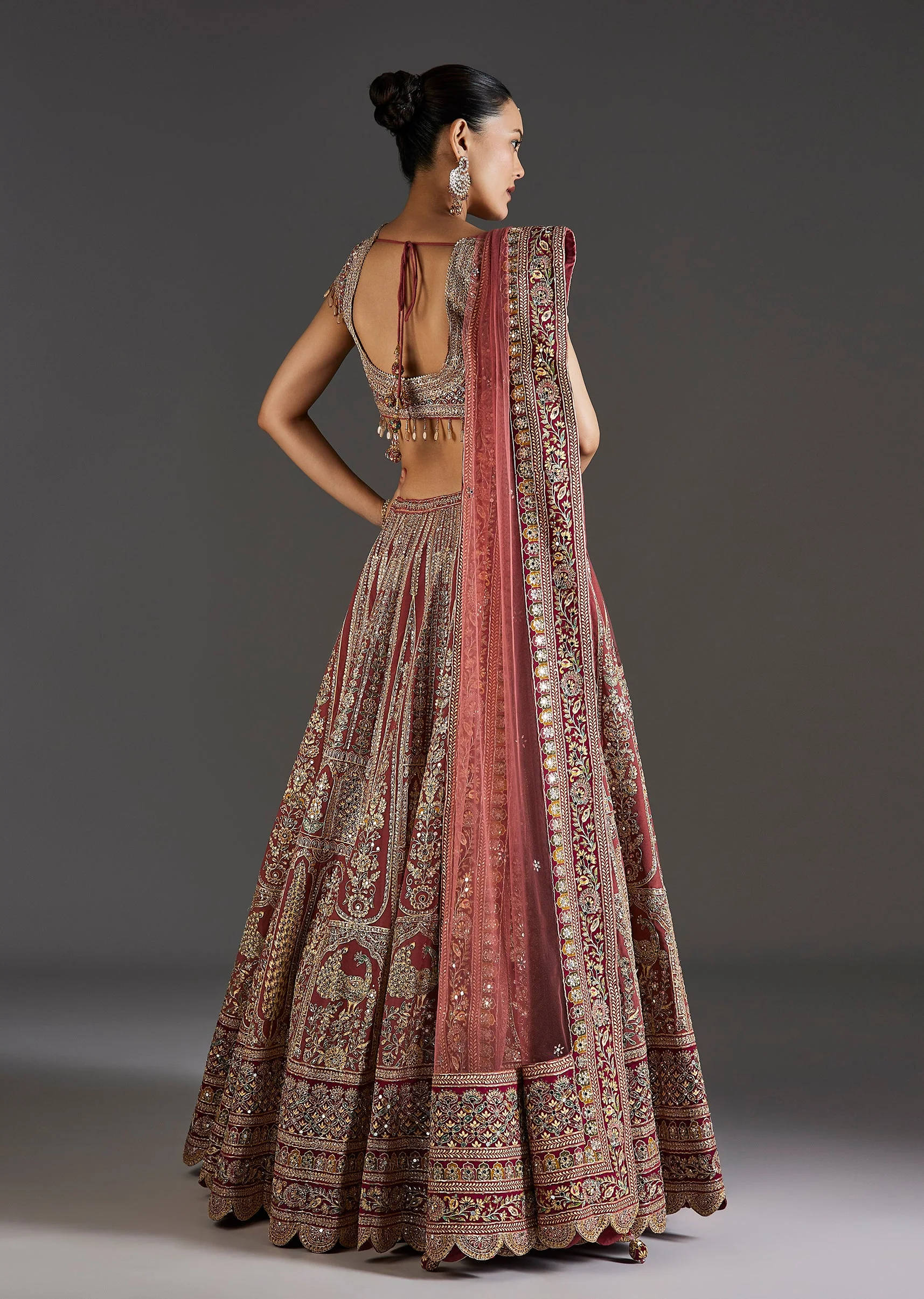 Pink Printed Lehenga With Mirror And Stone Accents - Image 2