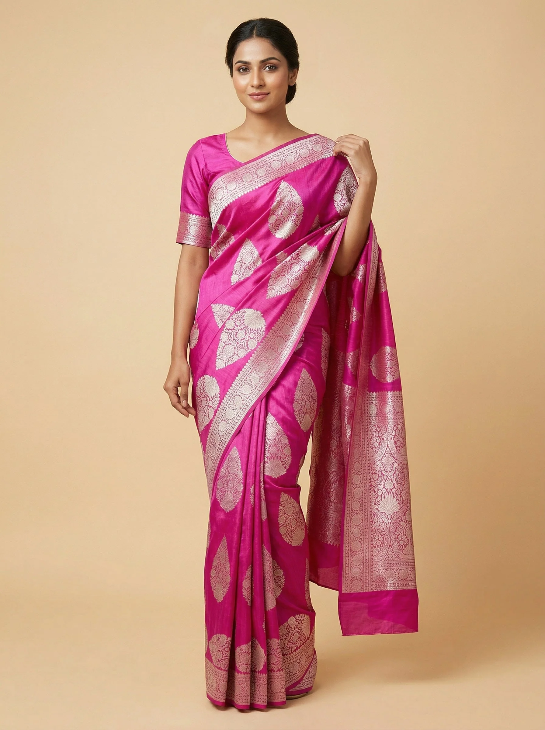 Pink Purple Contrast Handloom Saree