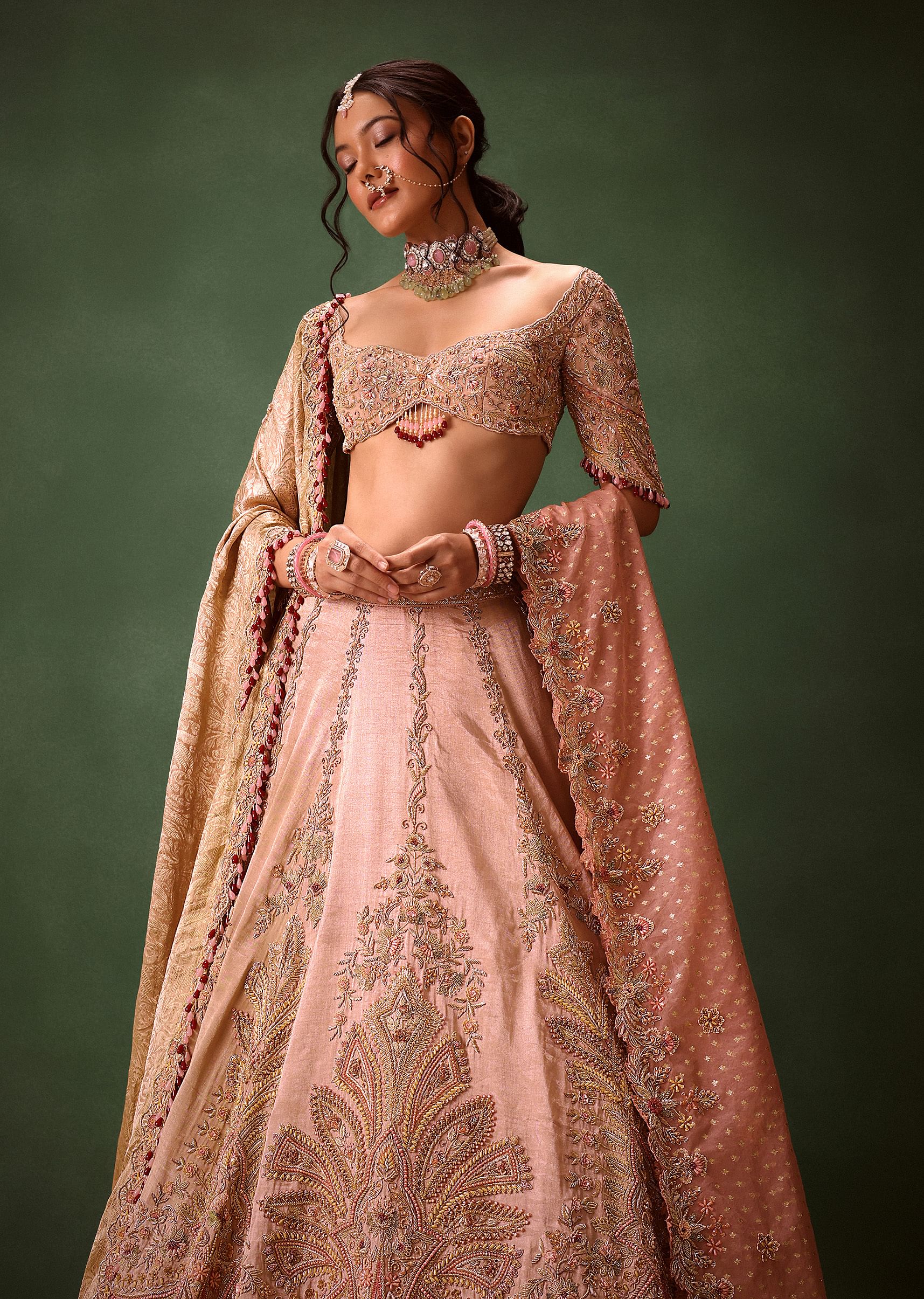 Pink Raw Silk Hand Work Lehenga Choli With Dupatta - Image 4