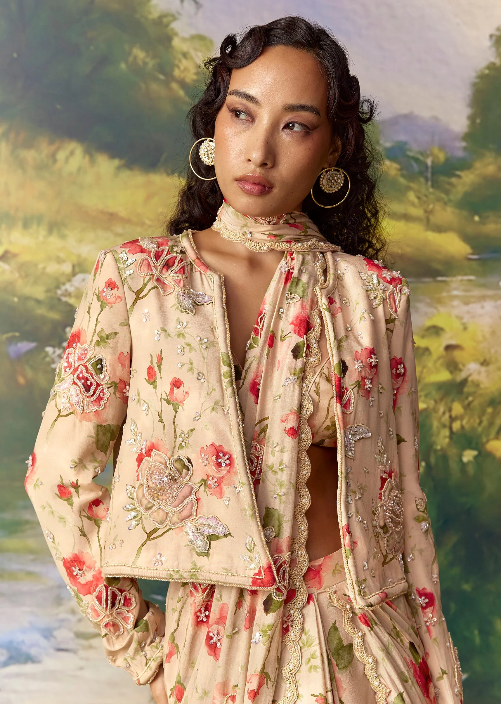 Pink Ready Pleated Saree with Embroidered Jacket - Image 3