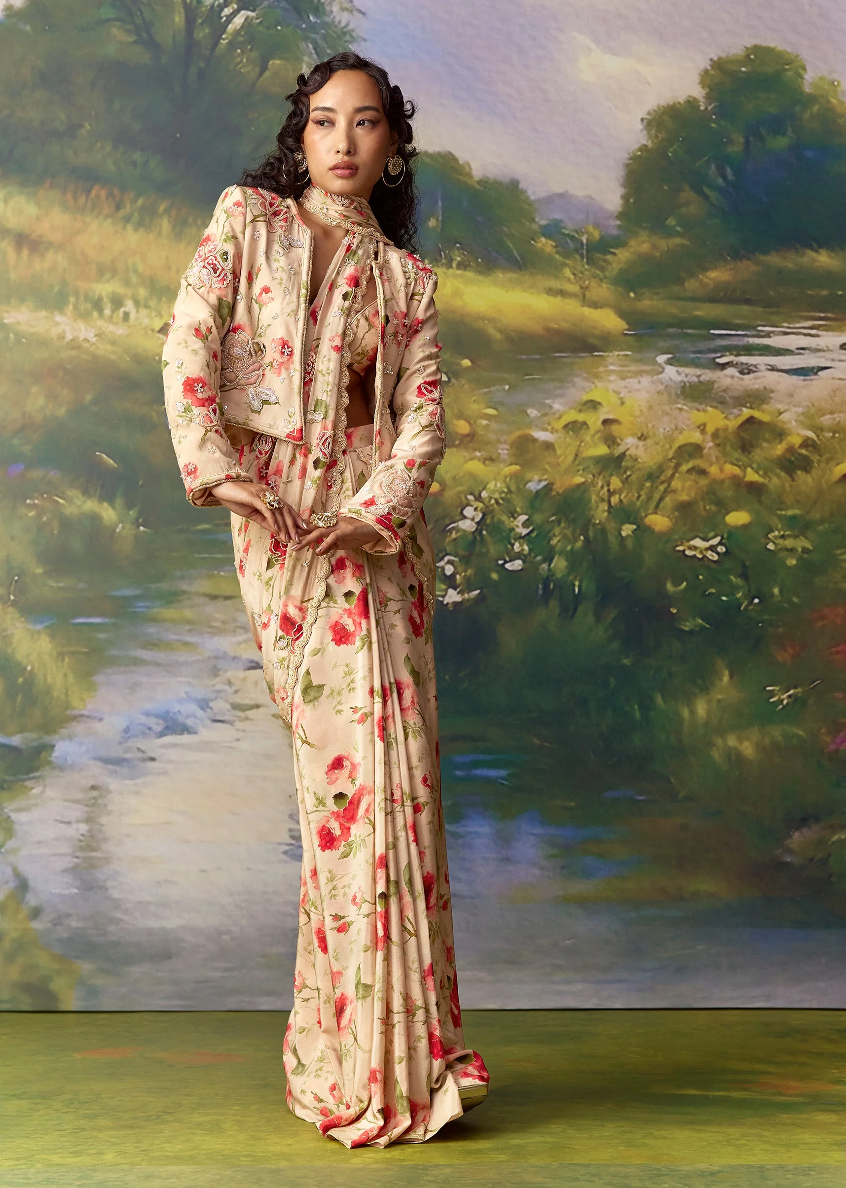 Pink Ready Pleated Saree with Embroidered Jacket - Image 4