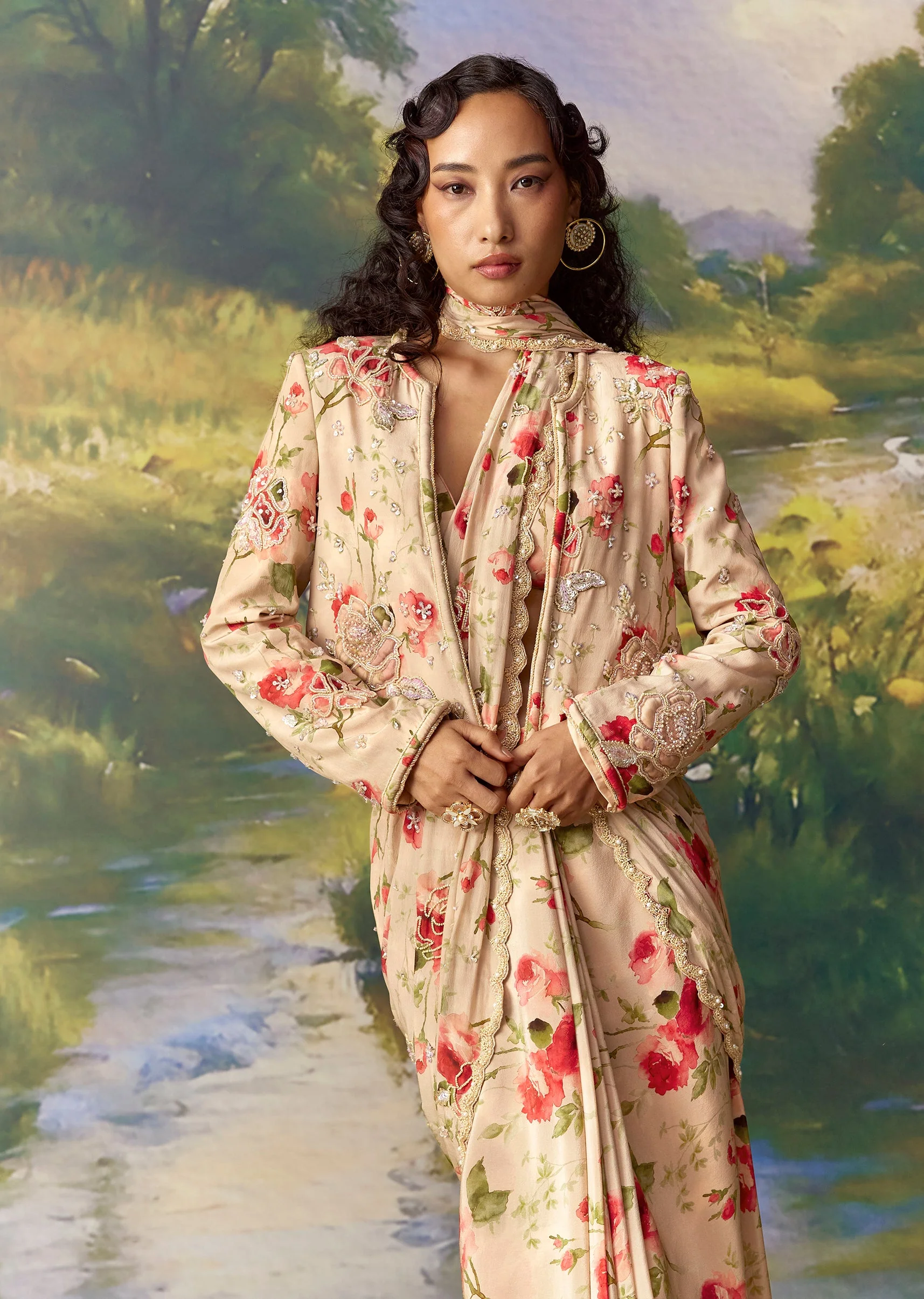 Pink Ready Pleated Saree with Embroidered Jacket - Image 5