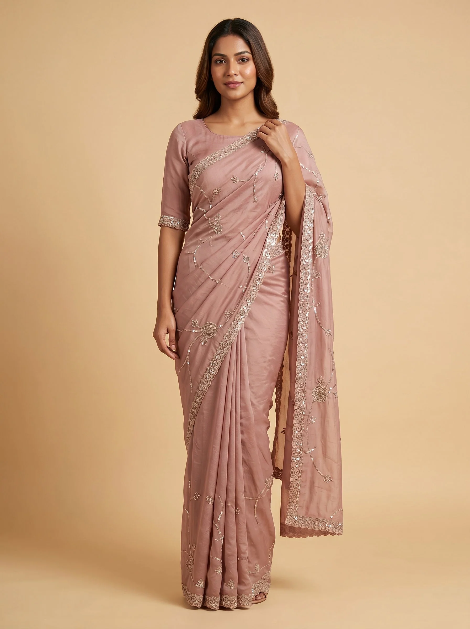 Pink Rosy Delight Embroidered Saree