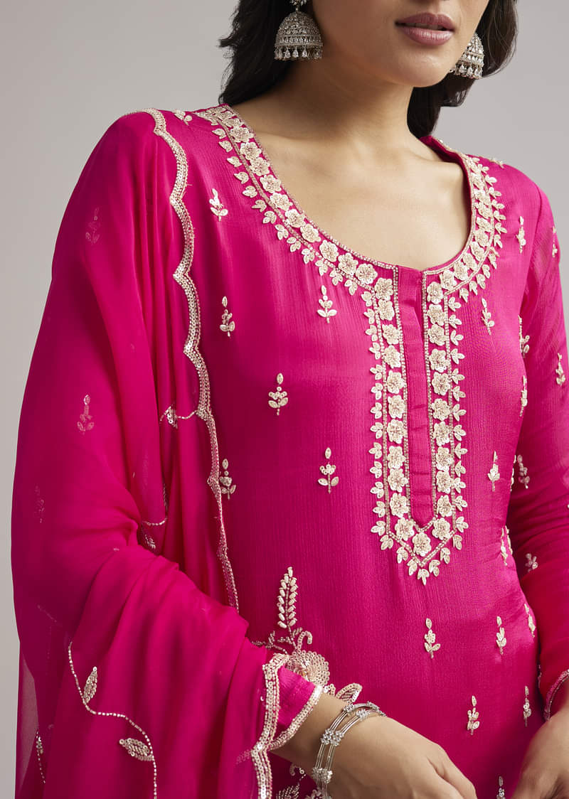 Pink Sequins Embroidered Sharara Set With Dupatta - Image 2
