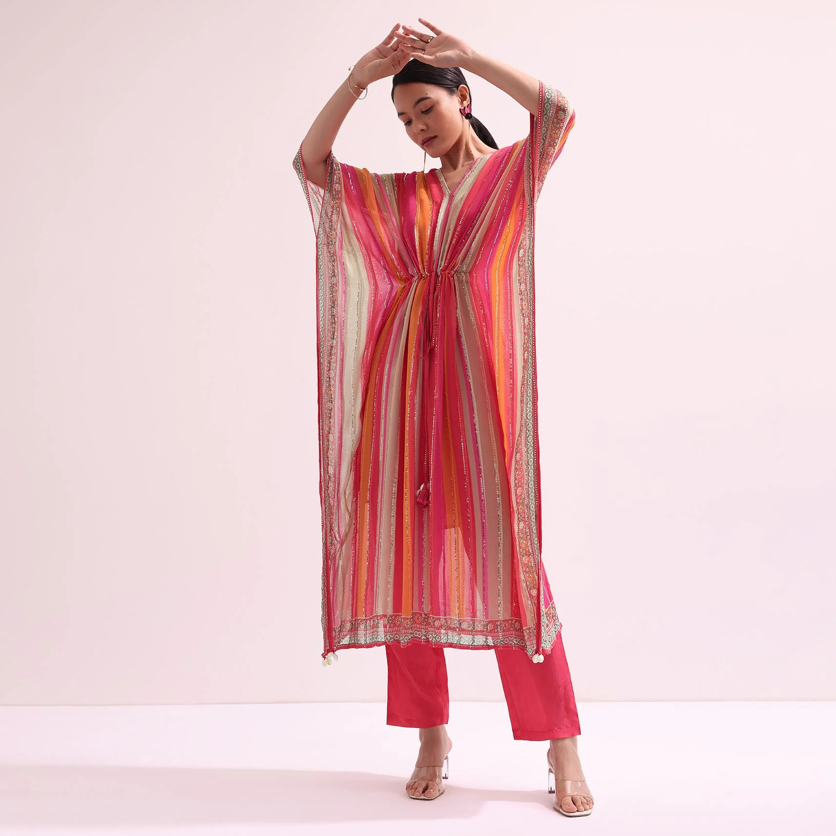 Pink Sequins Kurta Pant Set - Image 7