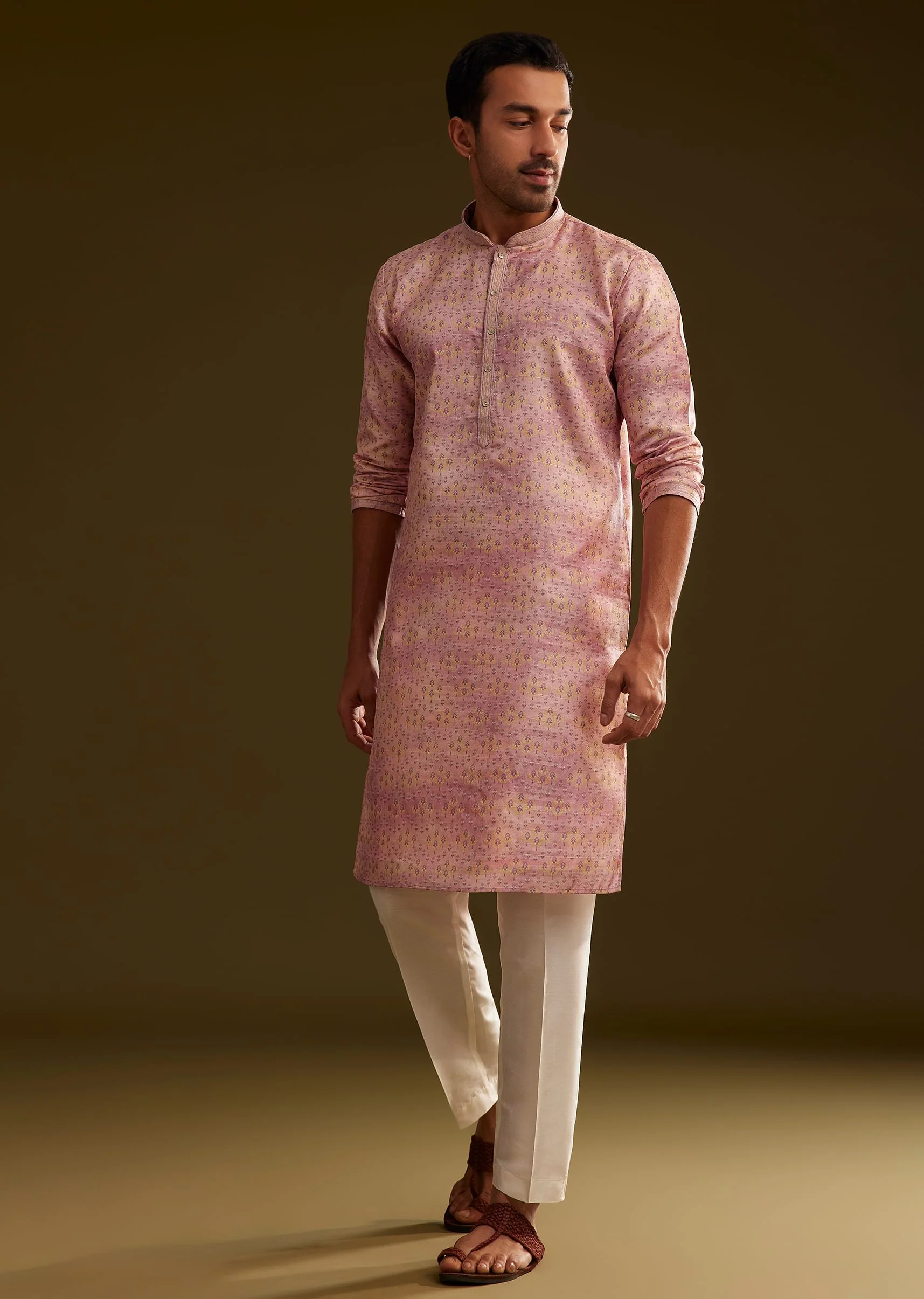 Pink Silk Abstract Printed Kurta Set - Image 2