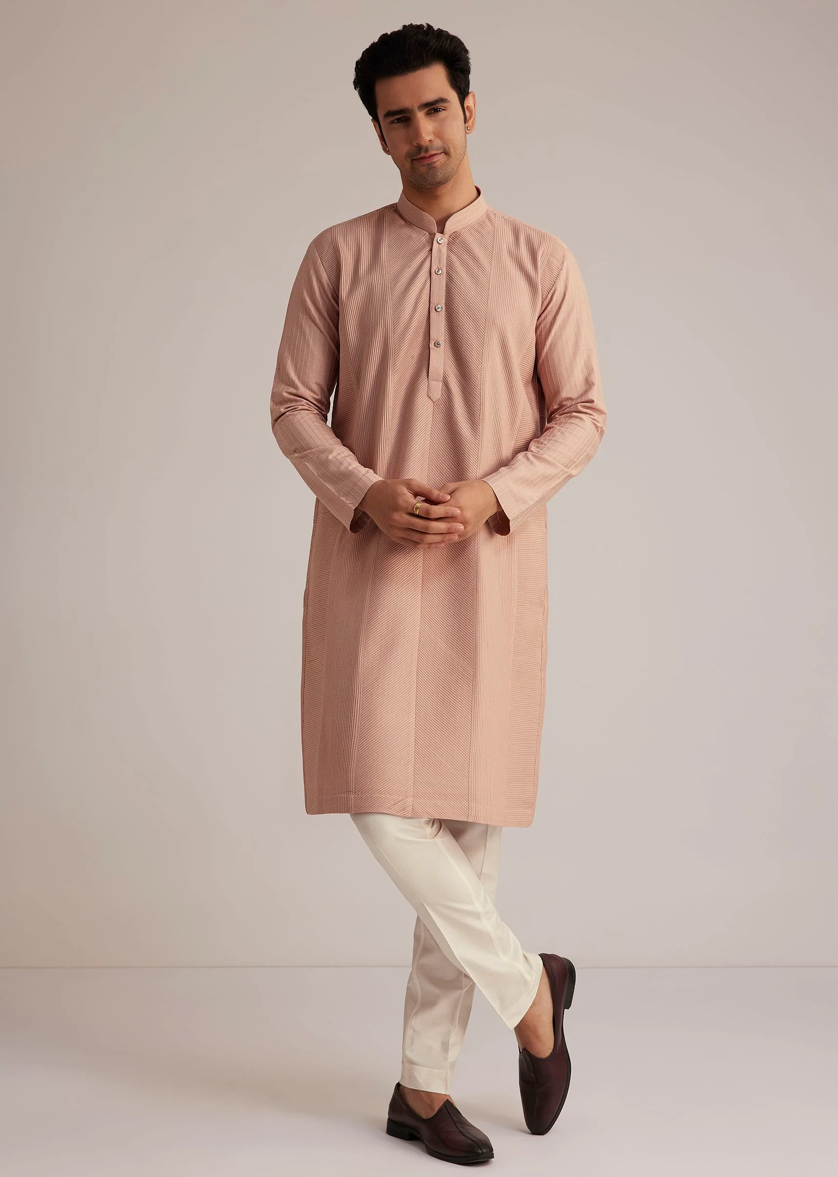 Pink Silk Blend Kurta With Pintuck Detailing - Image 2