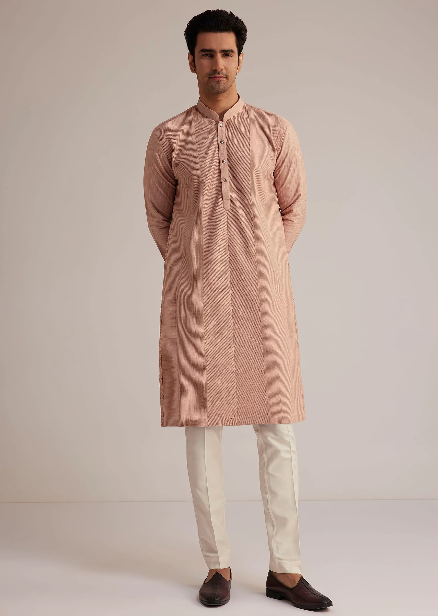 Pink Silk Blend Kurta With Pintuck Detailing - Image 4