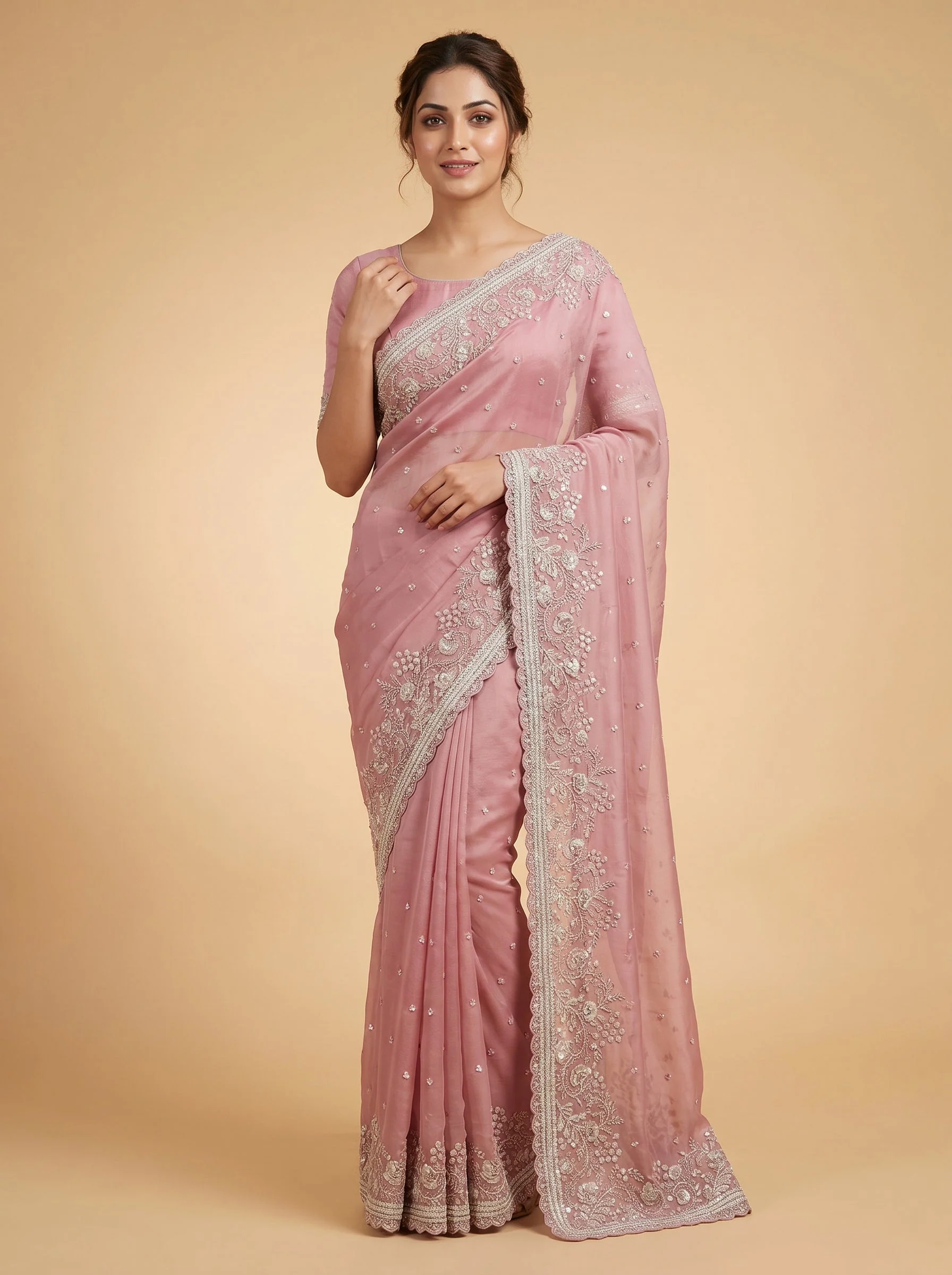 Pink Silk Blush Embroidered Saree