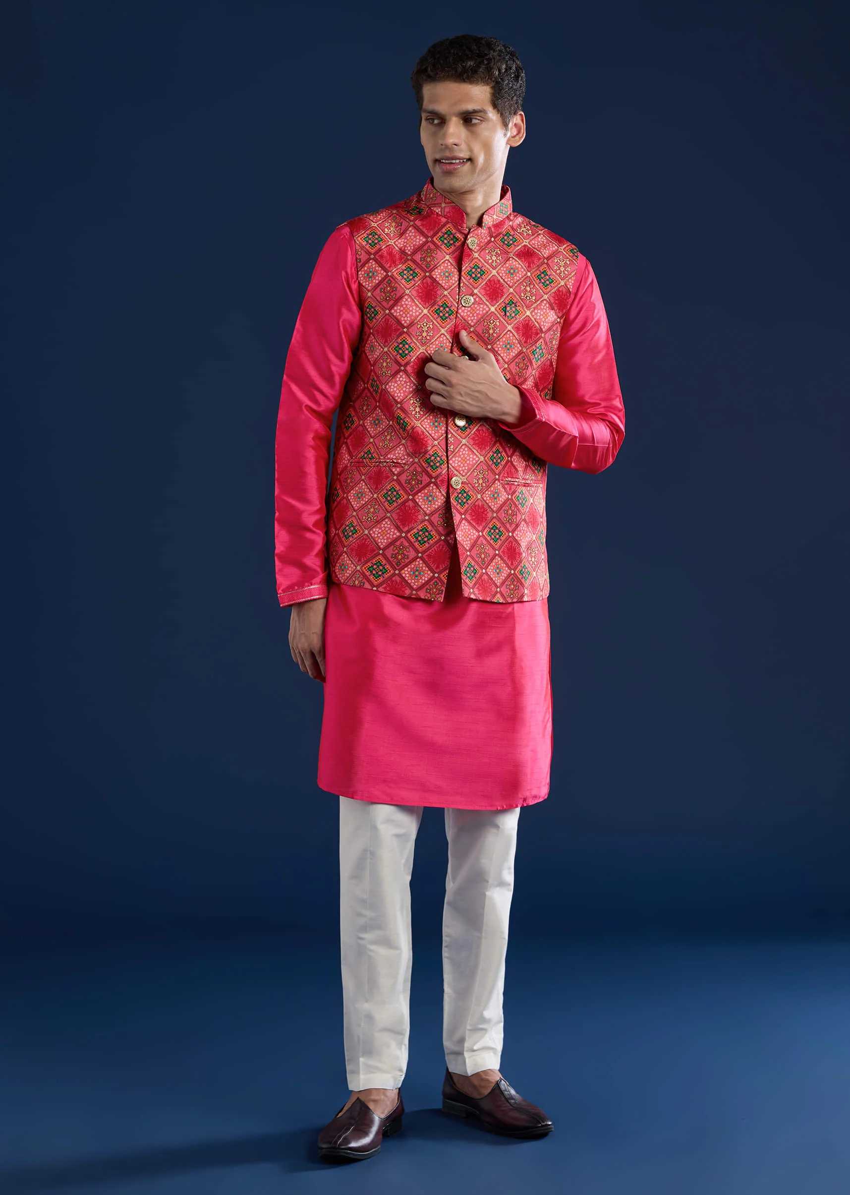 Pink Silk Jacket and Kurta Set with Sequin Work - Image 2