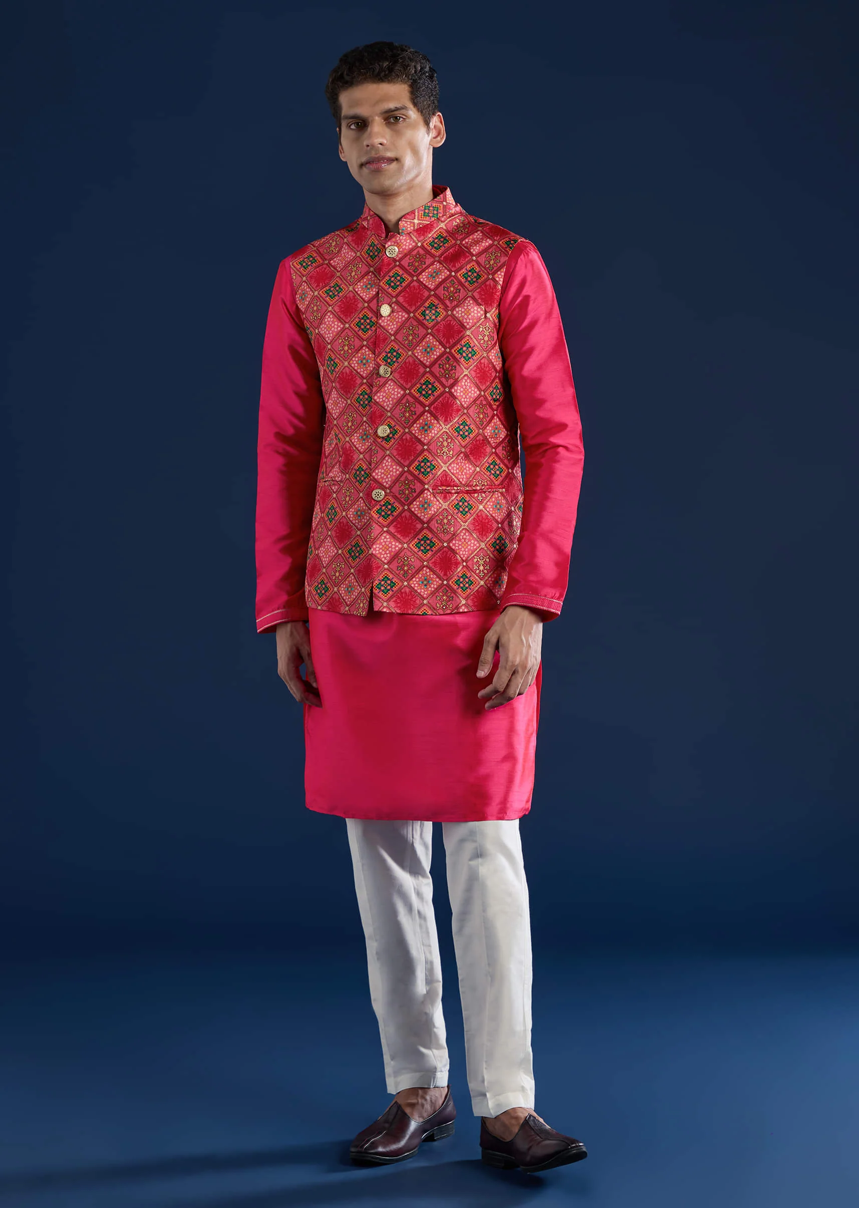 Pink Silk Jacket and Kurta Set with Sequin Work - Image 3