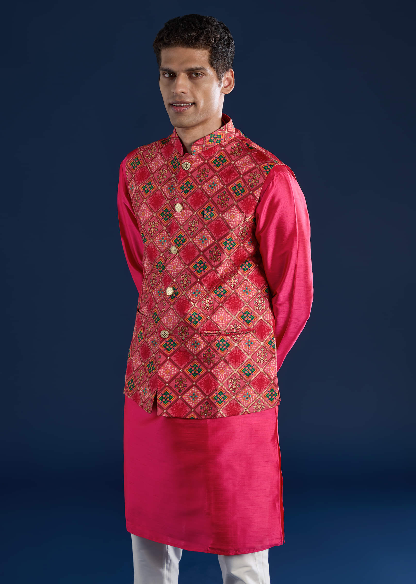 Pink Silk Jacket and Kurta Set with Sequin Work - Image 4