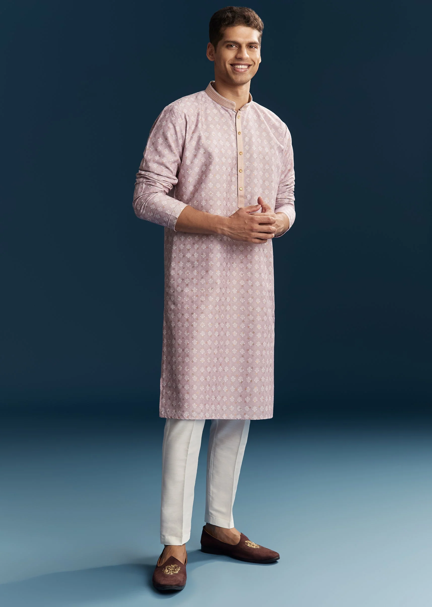 Pink Silk Kurta Set With Minimal Thread Detail - Image 3