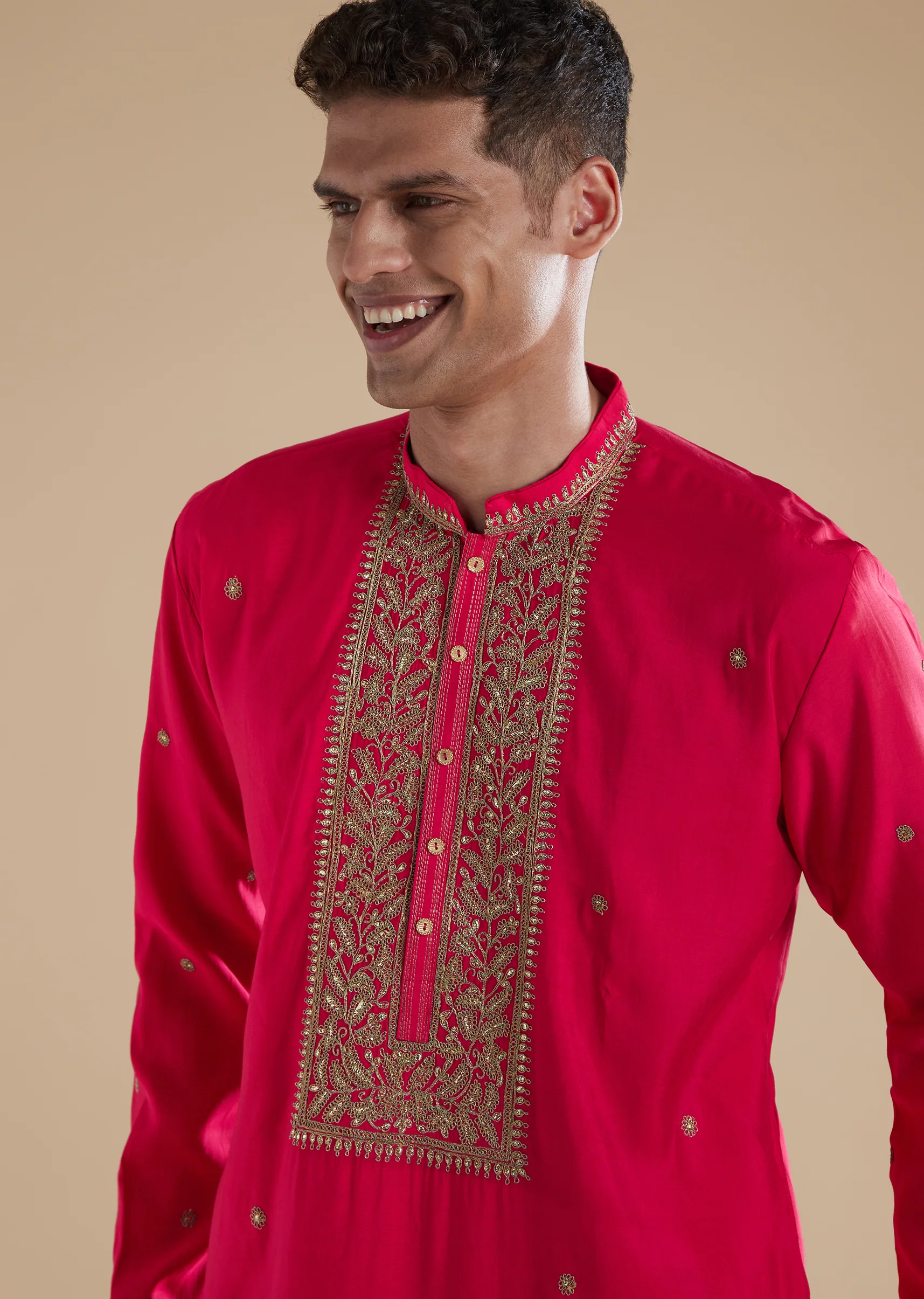 Pink Silk Kurta Set With Thread Resham Work