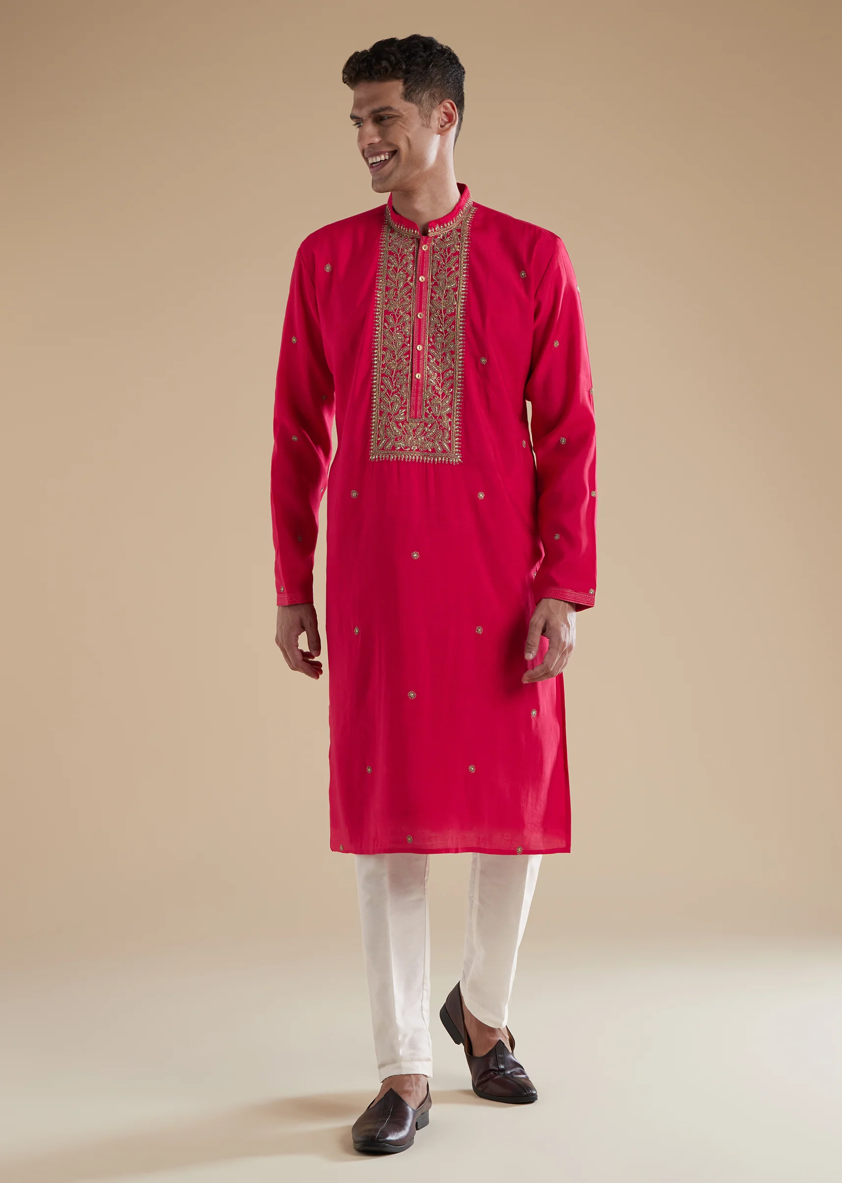 Pink Silk Kurta Set With Thread Resham Work - Image 2