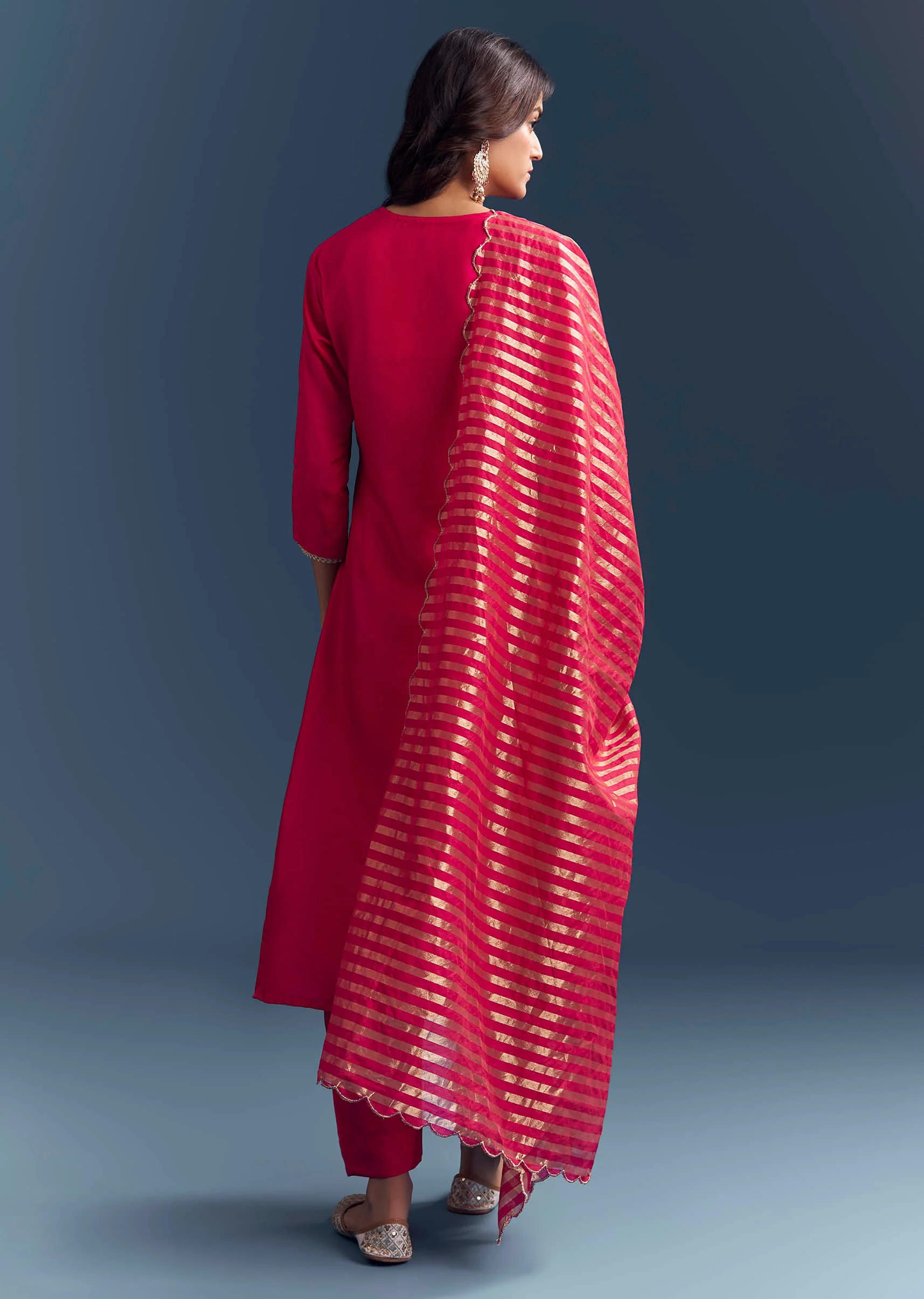 Pink Silk Kurta Set With Zari And Gota Work - Image 5