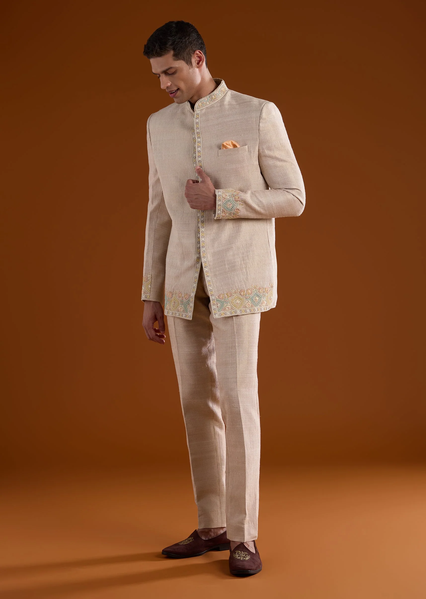 Pink Silk Mens Jodhpuri With Thread And Beads Work - Image 2