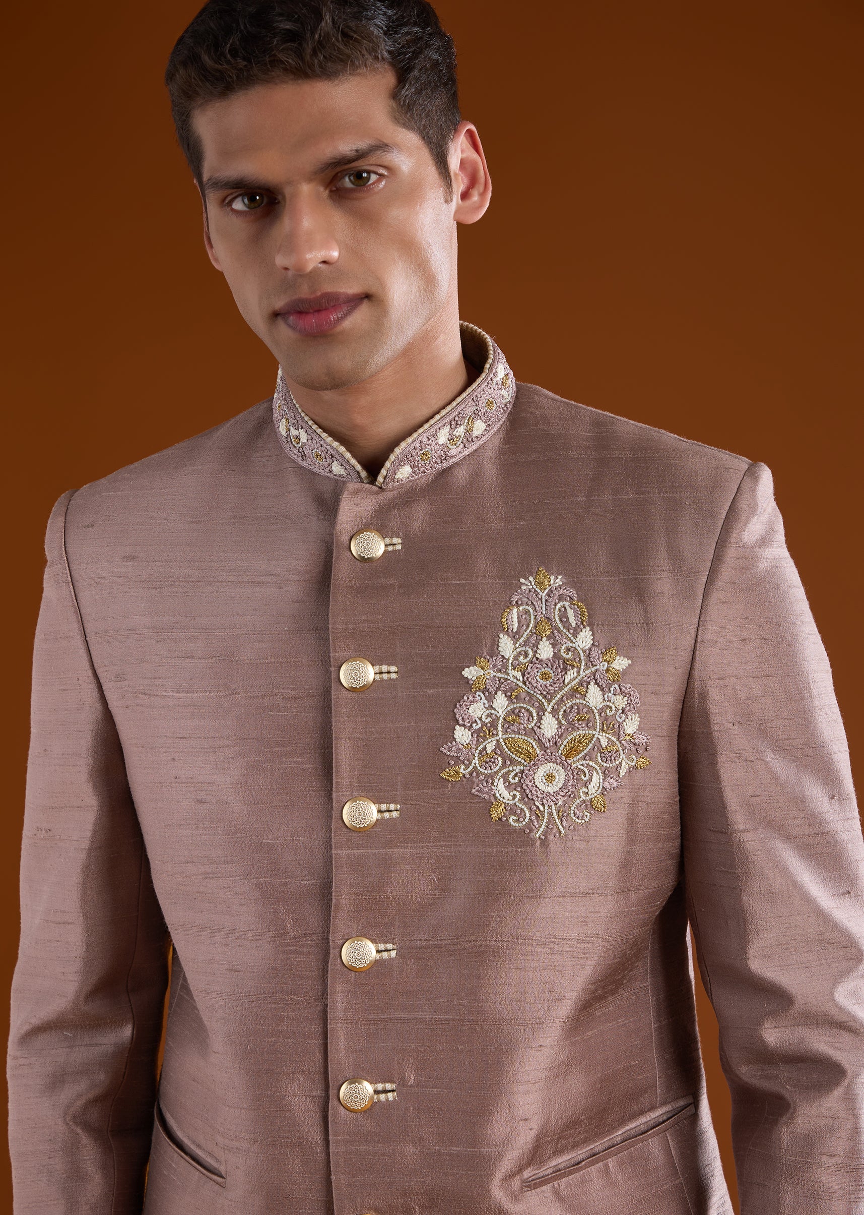 Pink Silk Mens Jodhpuri With Thread And Cut Dana Work - Image 3