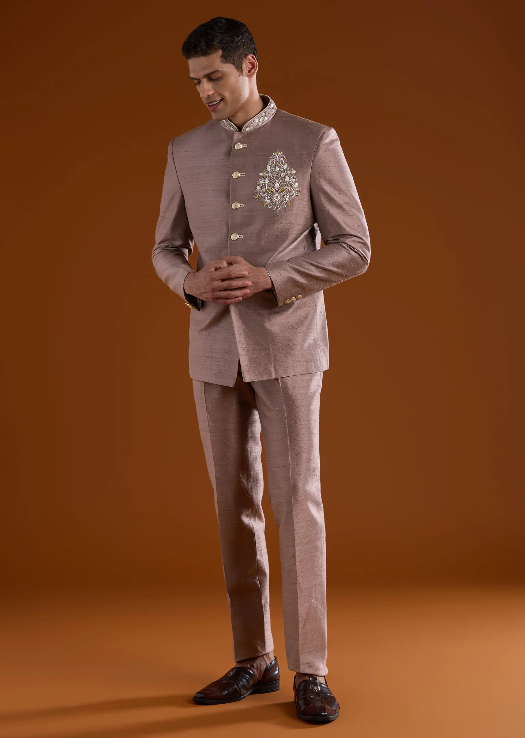 Pink Silk Mens Jodhpuri With Thread And Cut Dana Work - Image 4