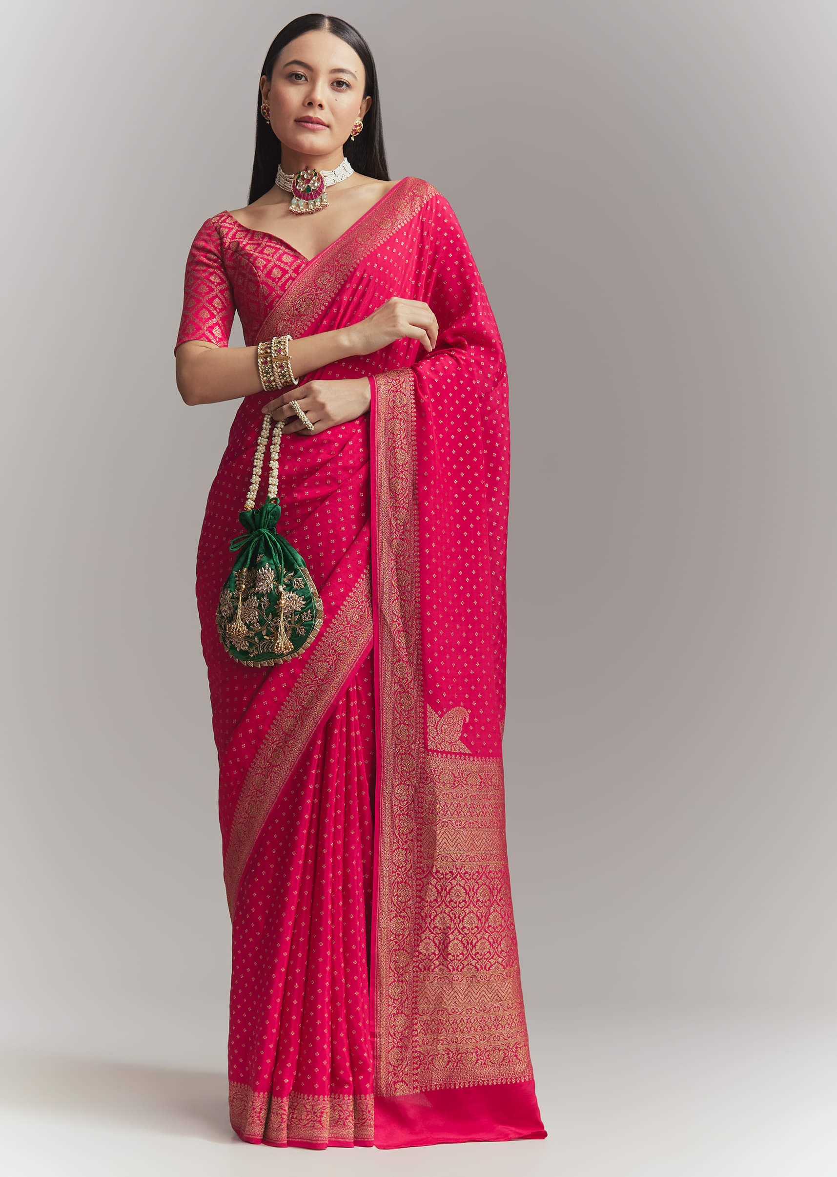 Pink Silk Woven Saree With Zari Weave