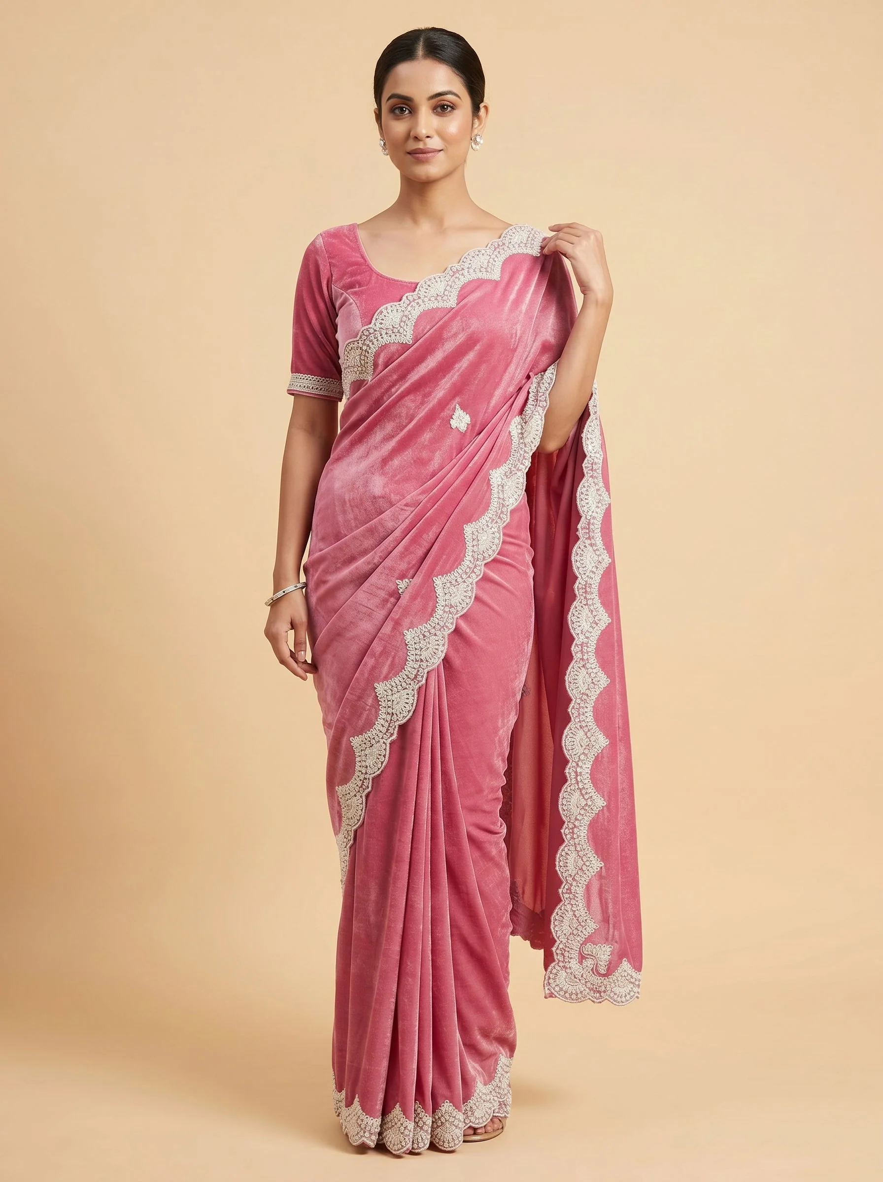 Pink Sleek Motif Embroidered Saree