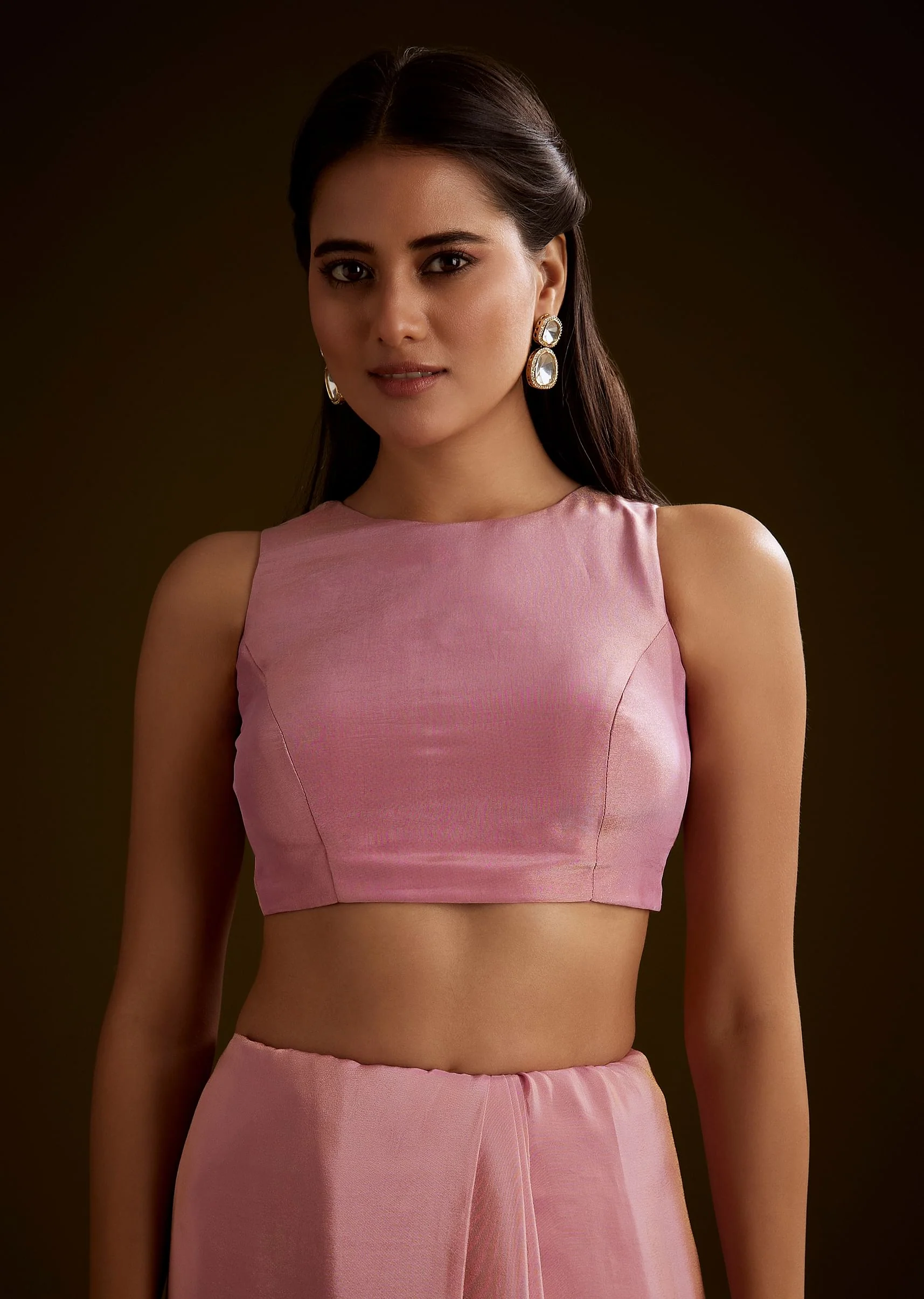 Pink Tissue Saree With Cutdana Embroidery And Scallop Border - Image 7