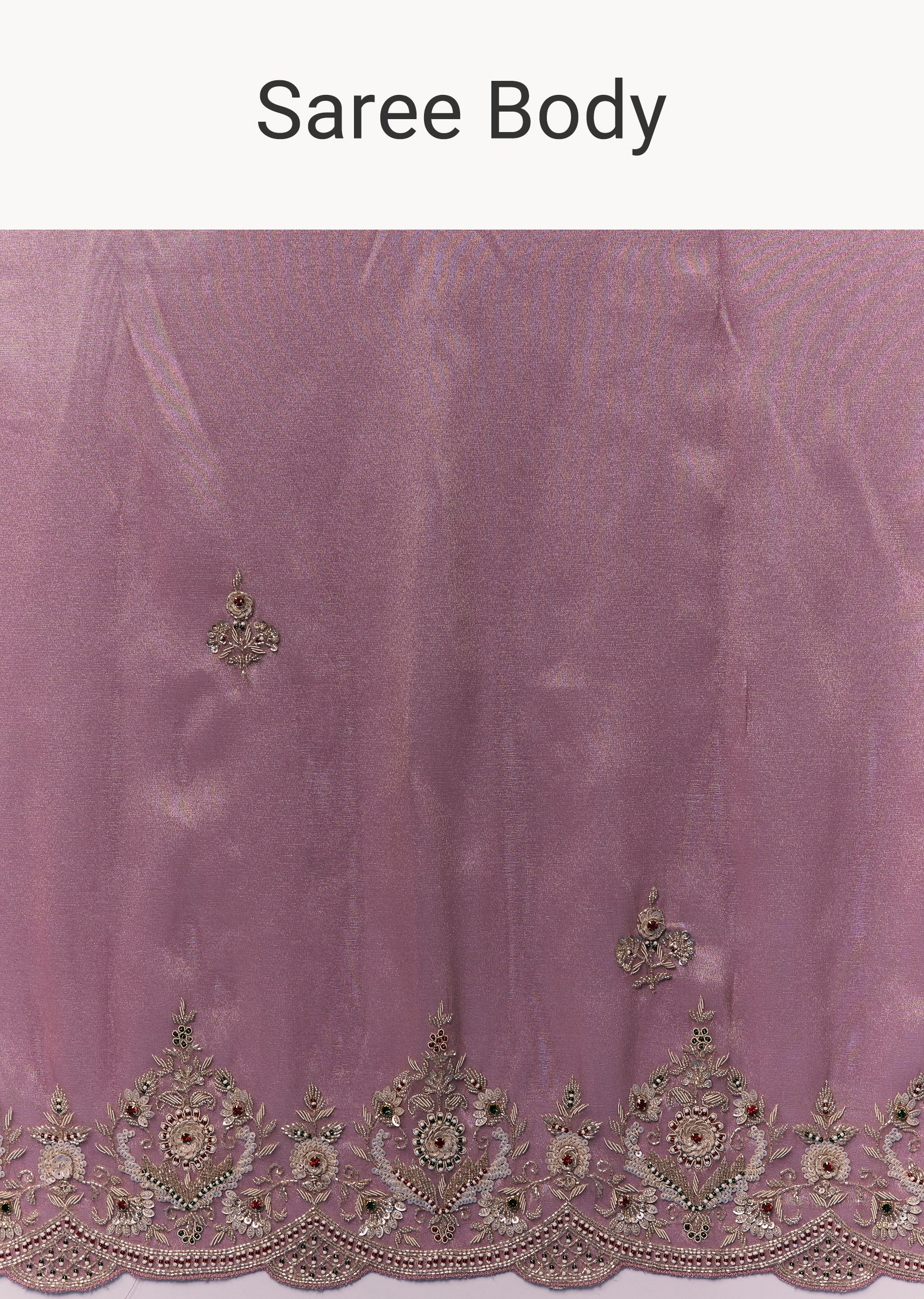 Pink Tissue Silk Embroidered Saree with Blouse Fabric - Image 9
