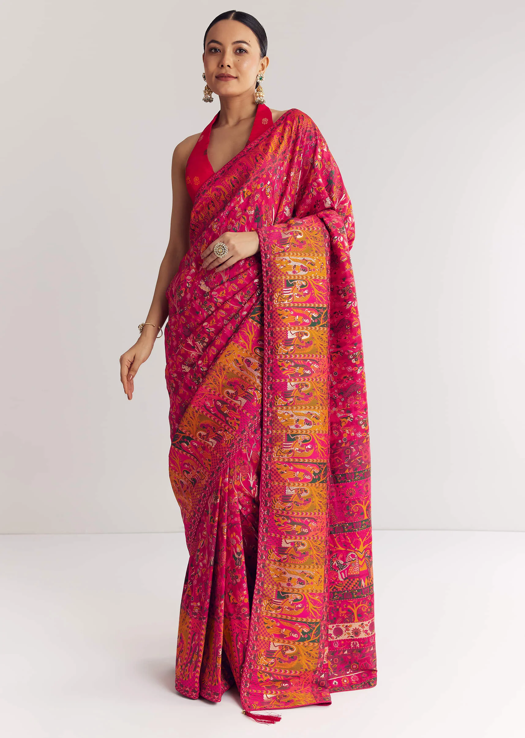 Pink Traditional Element Printed Woven Saree - Image 2