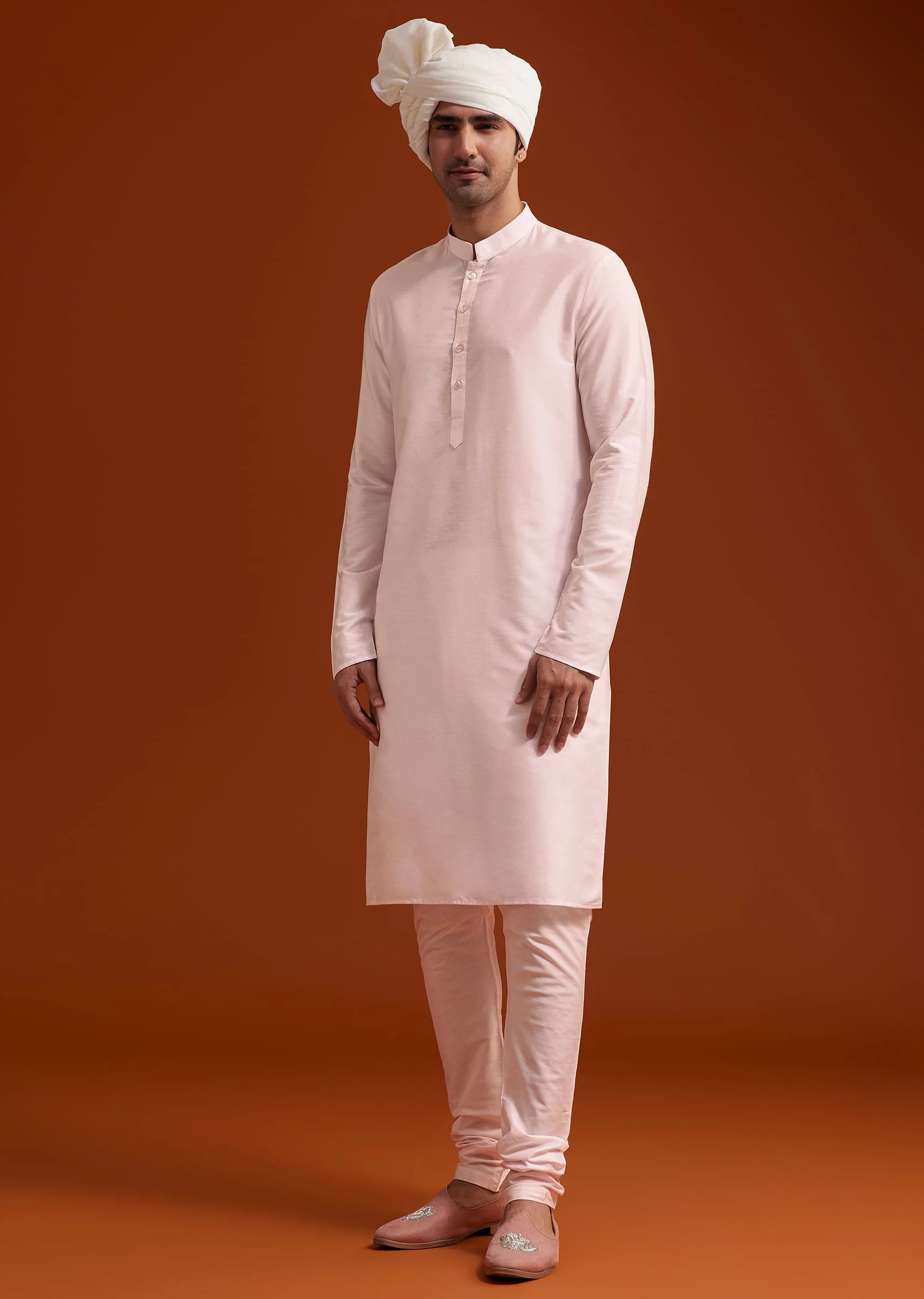 Pink Zari Pearl and Resham Embroidered Sherwani Set - Image 7