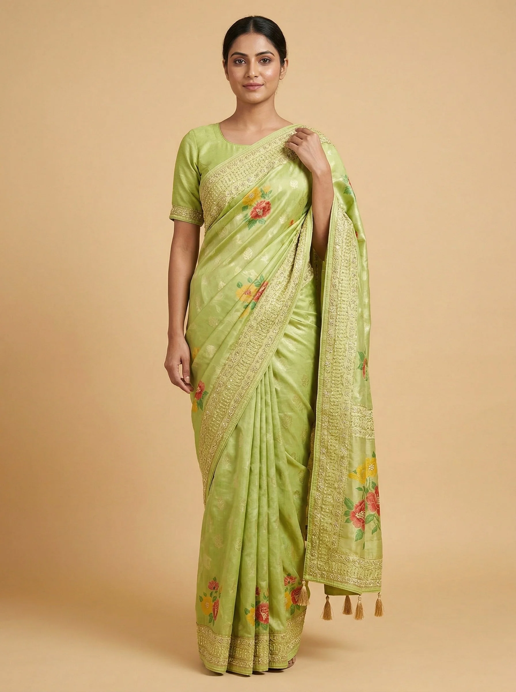 Pista Delicate Embroidered Saree