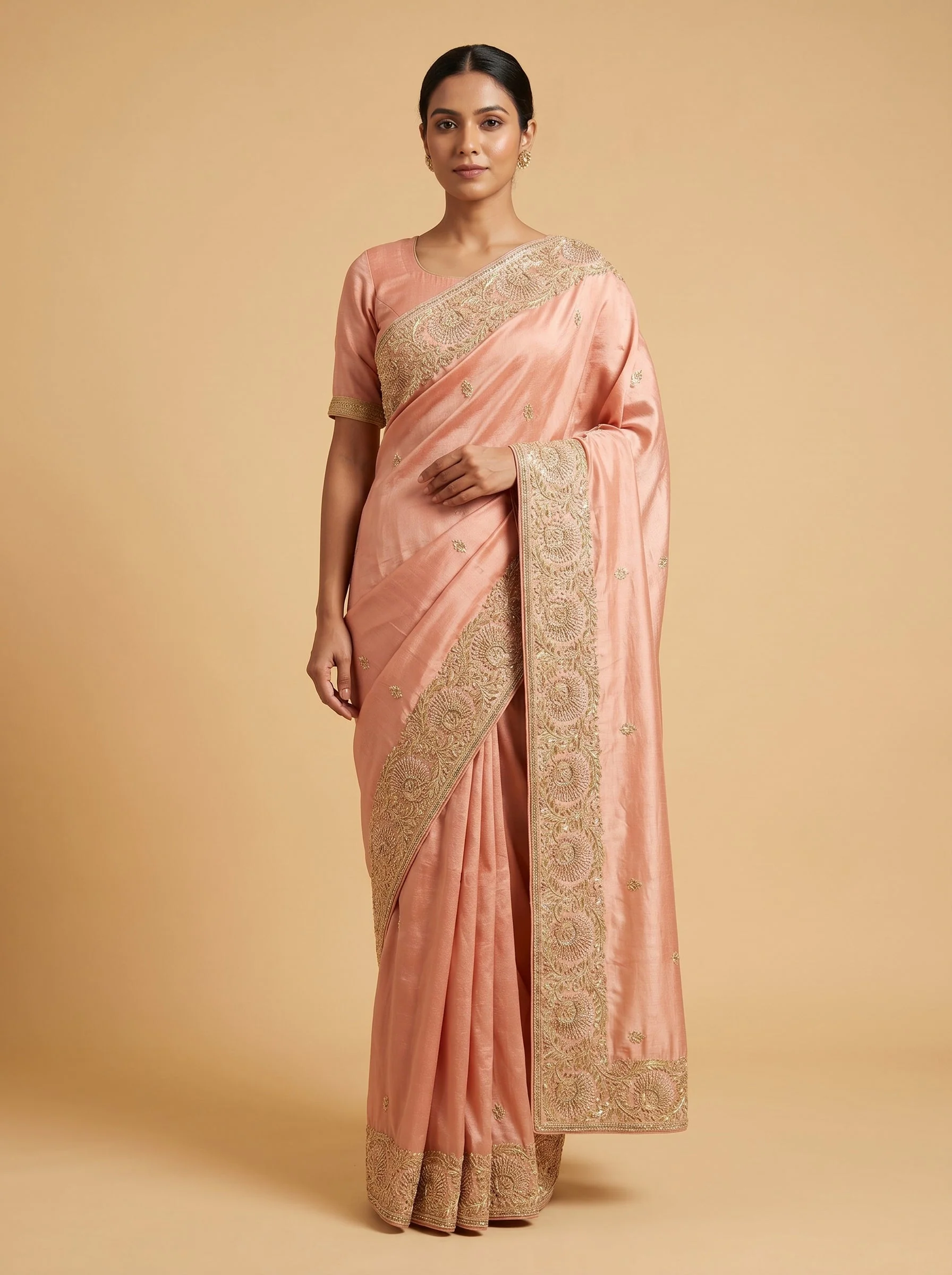 Pista Delicate Embroidery Saree