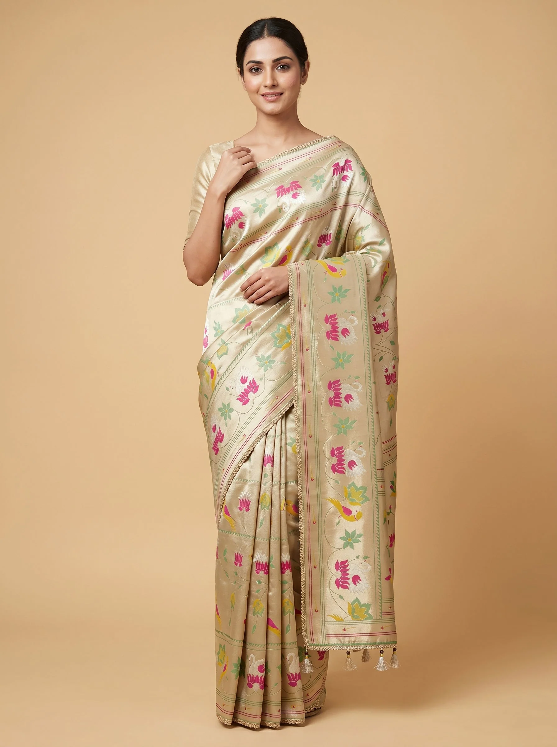 Pista Dewdrop Embroidery Saree