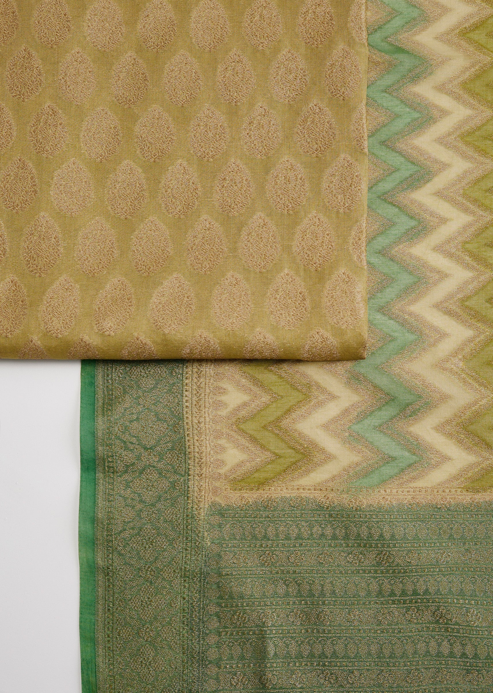Pista Green Banarasi Silk Unstitched Suit Set With Dupatta - Image 3