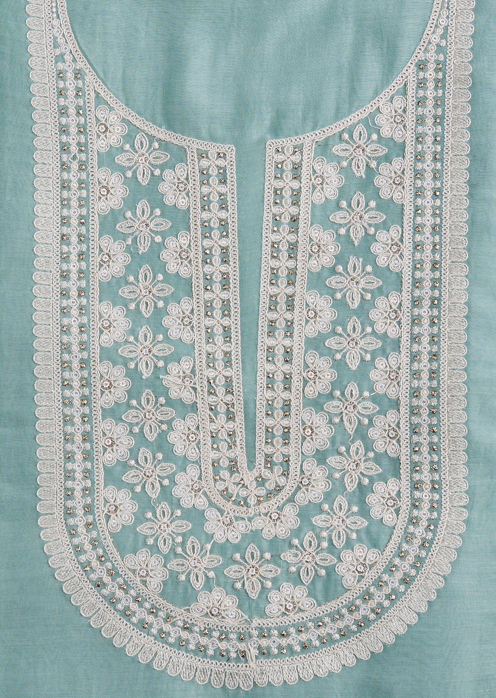 Pista Green Cotton Embroidered Unstitched Suit Set With Dupatta - Image 2