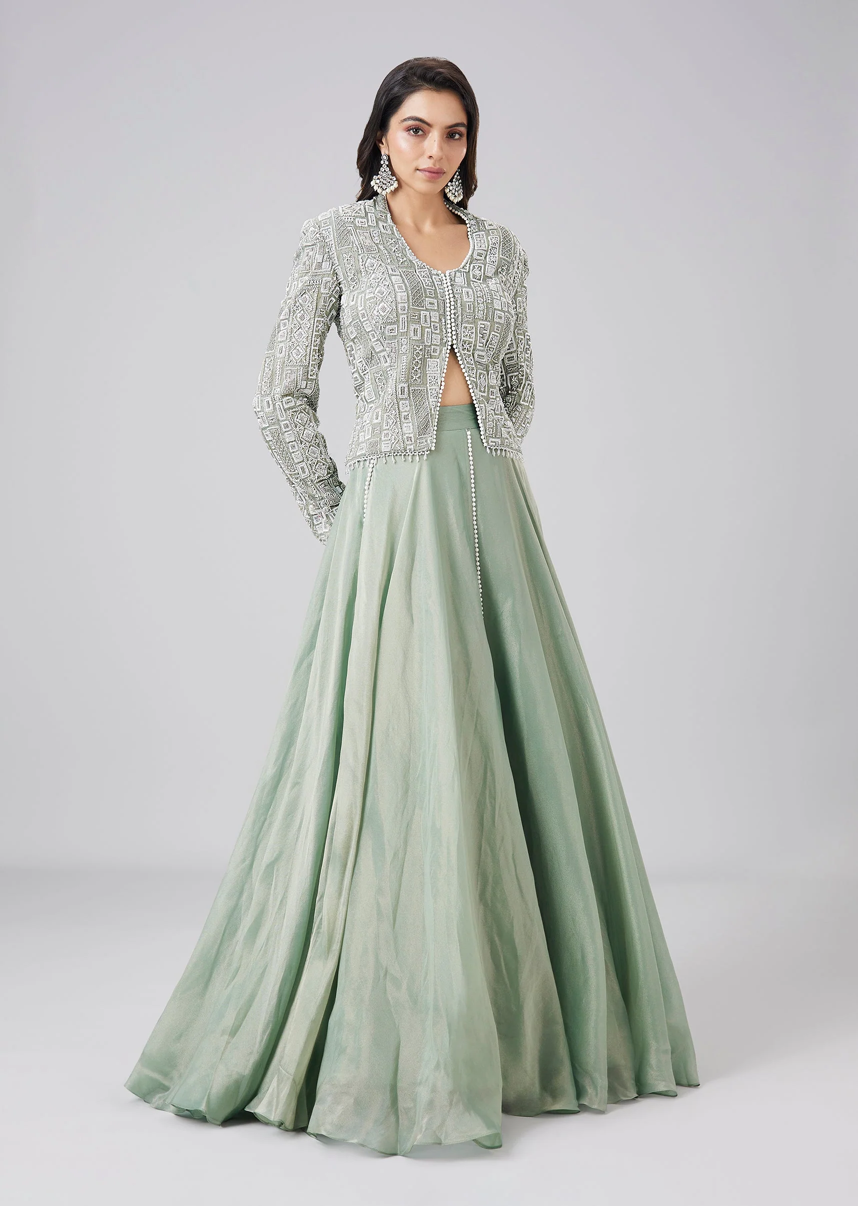 Pista Green Embellished Kurta Lehenga Set - Image 3