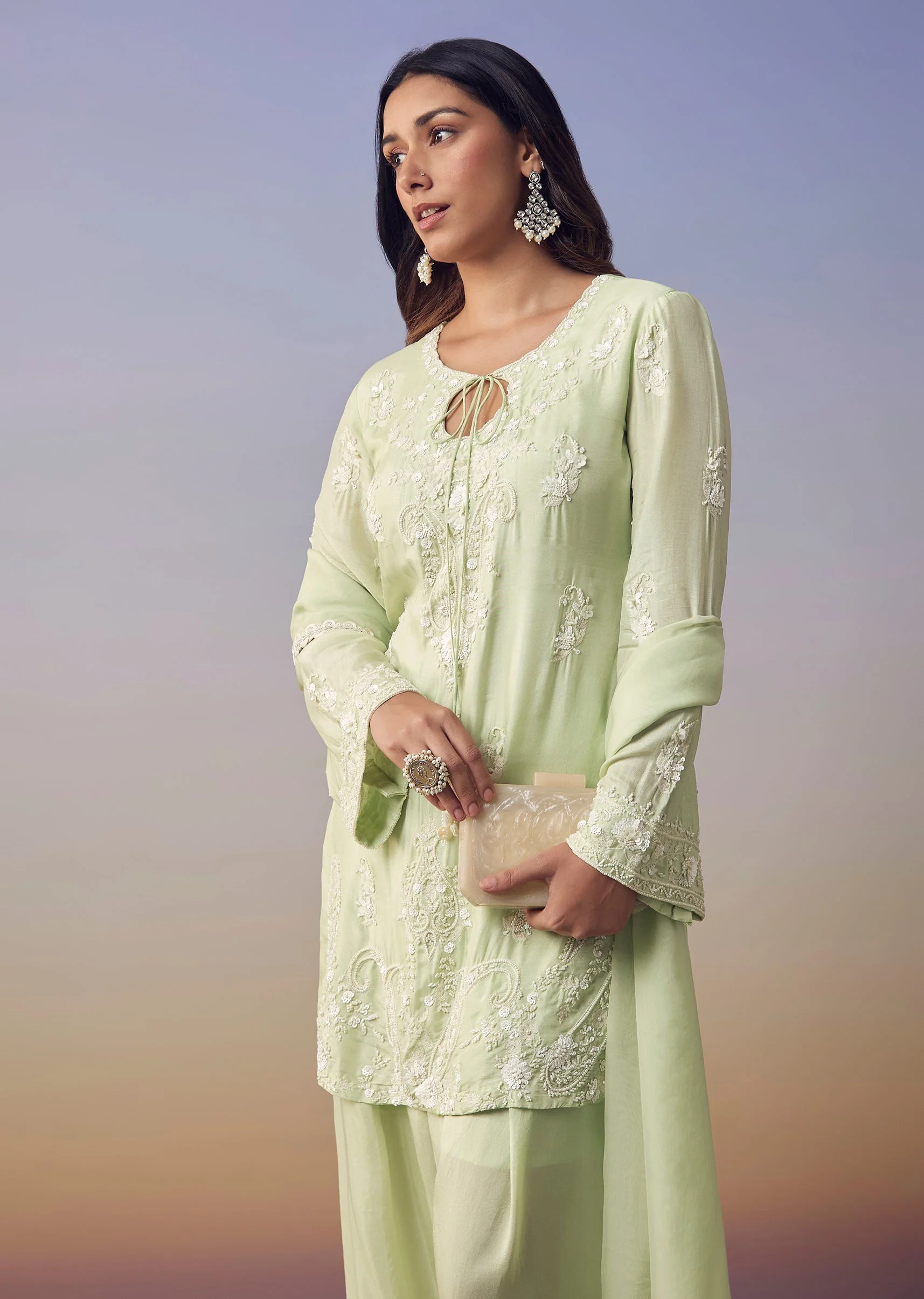 Pista Green Embroidered Kurta Sets - Image 4