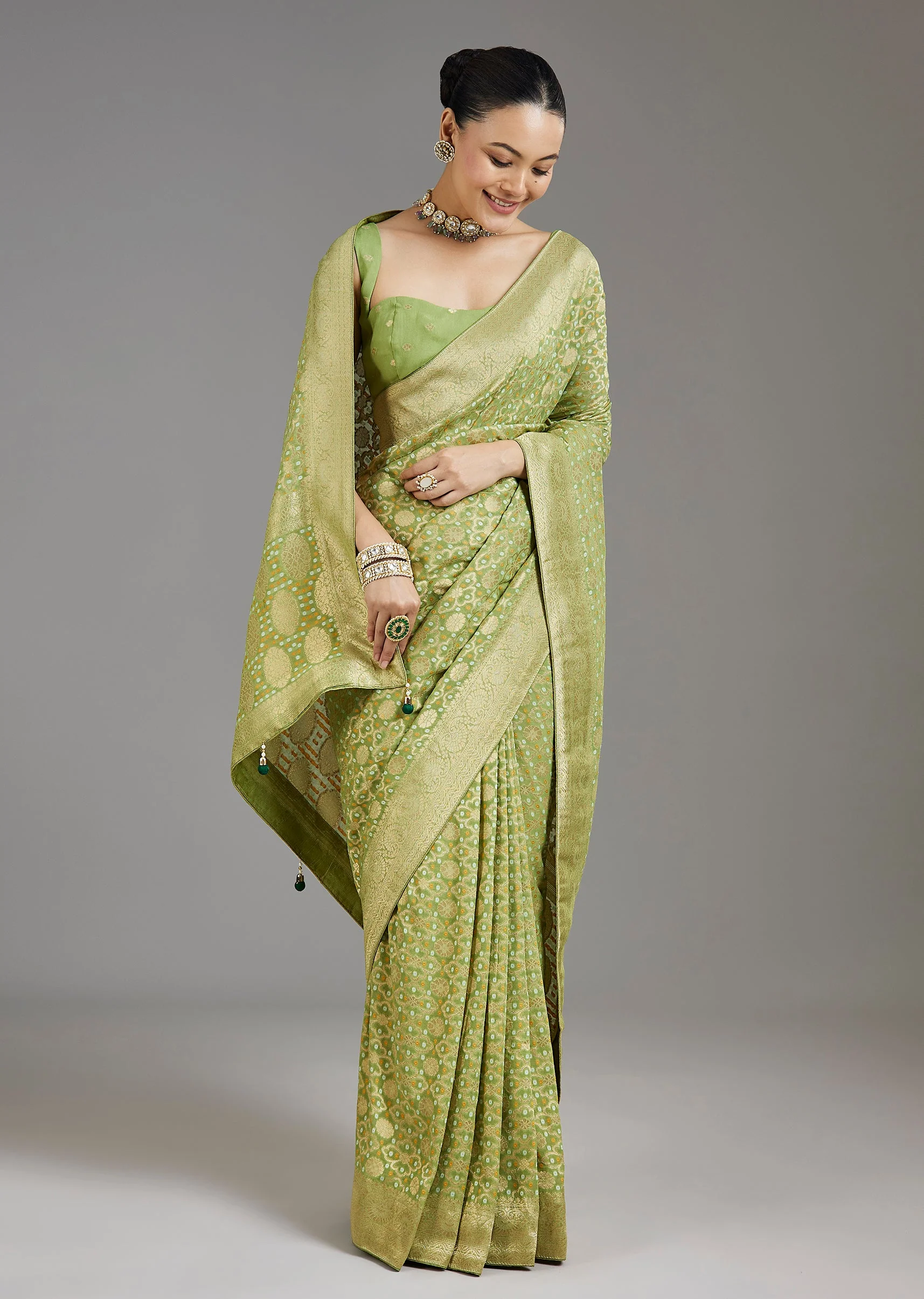 Pista Green Khadhi Georgette Saree