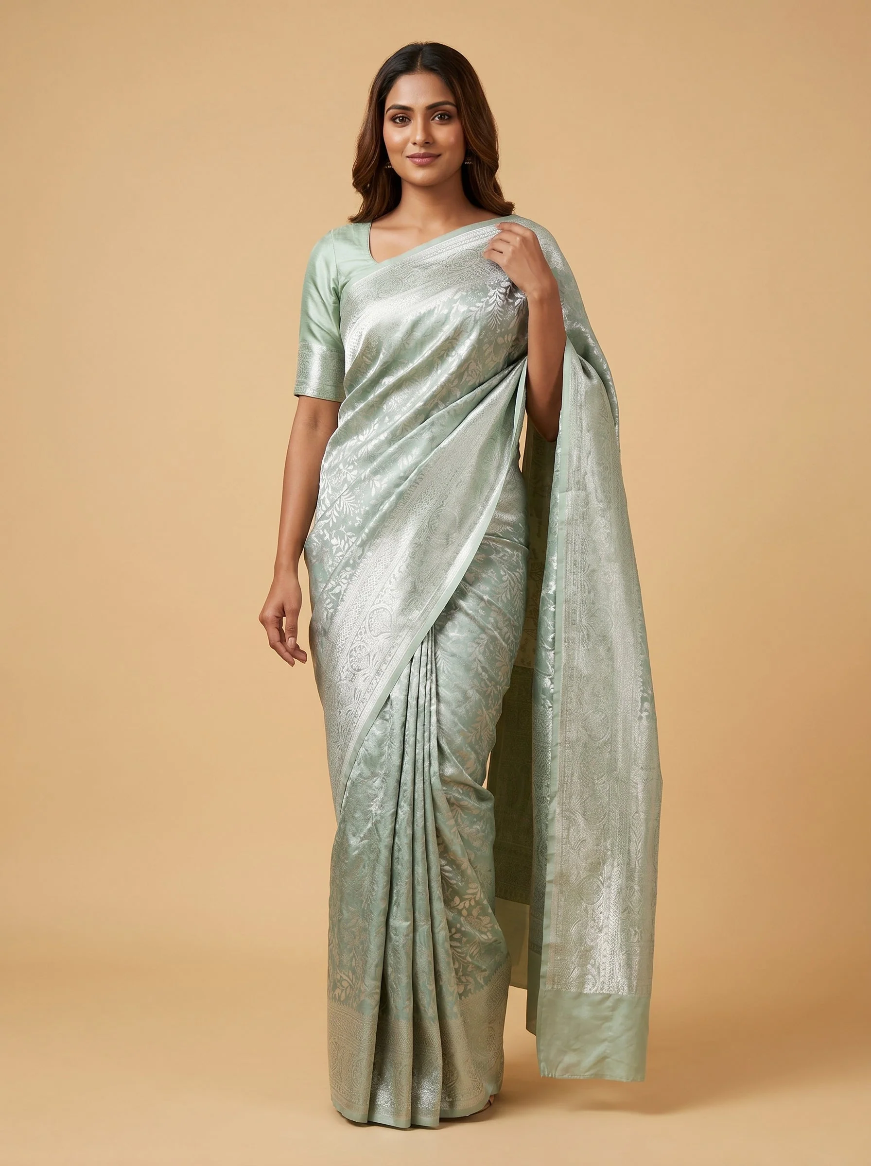 Pista Green Meadow Thread Handloom Saree