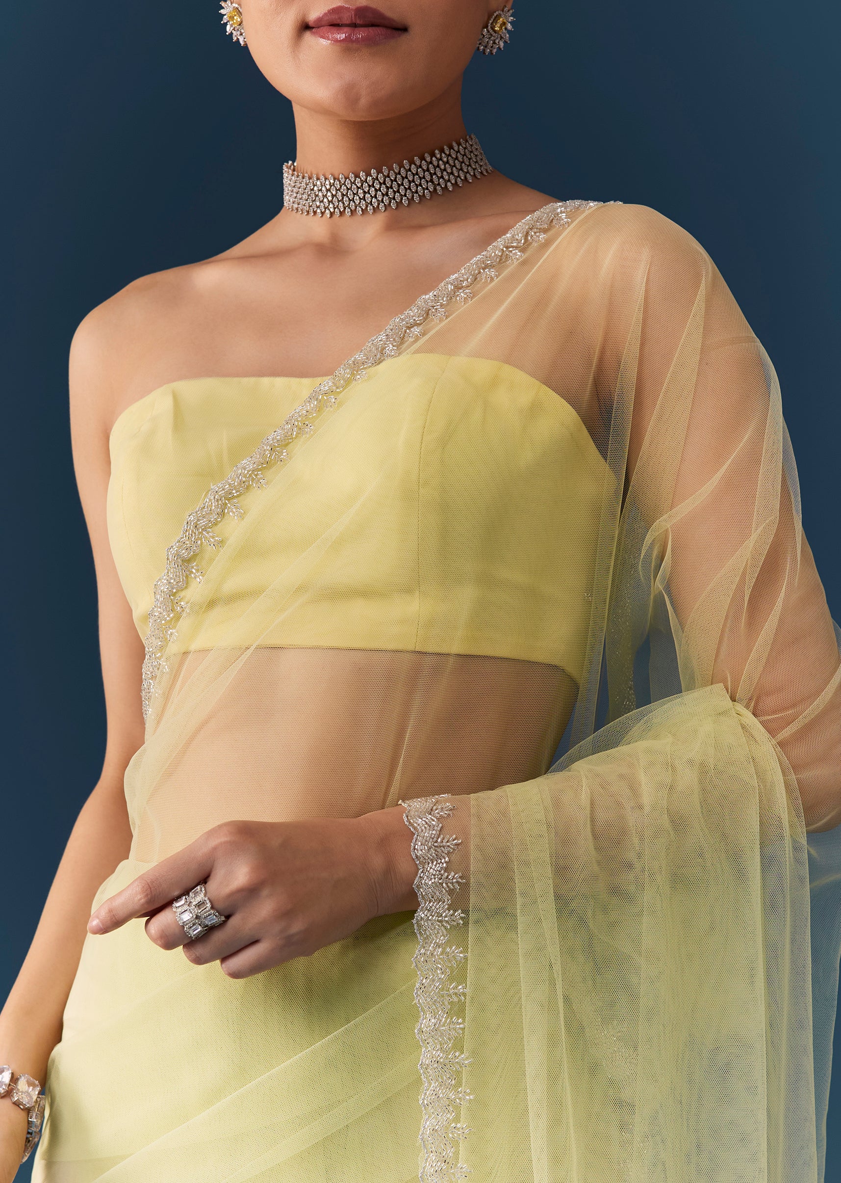 Pista Green Net Saree with Blouse Fabric - Image 2